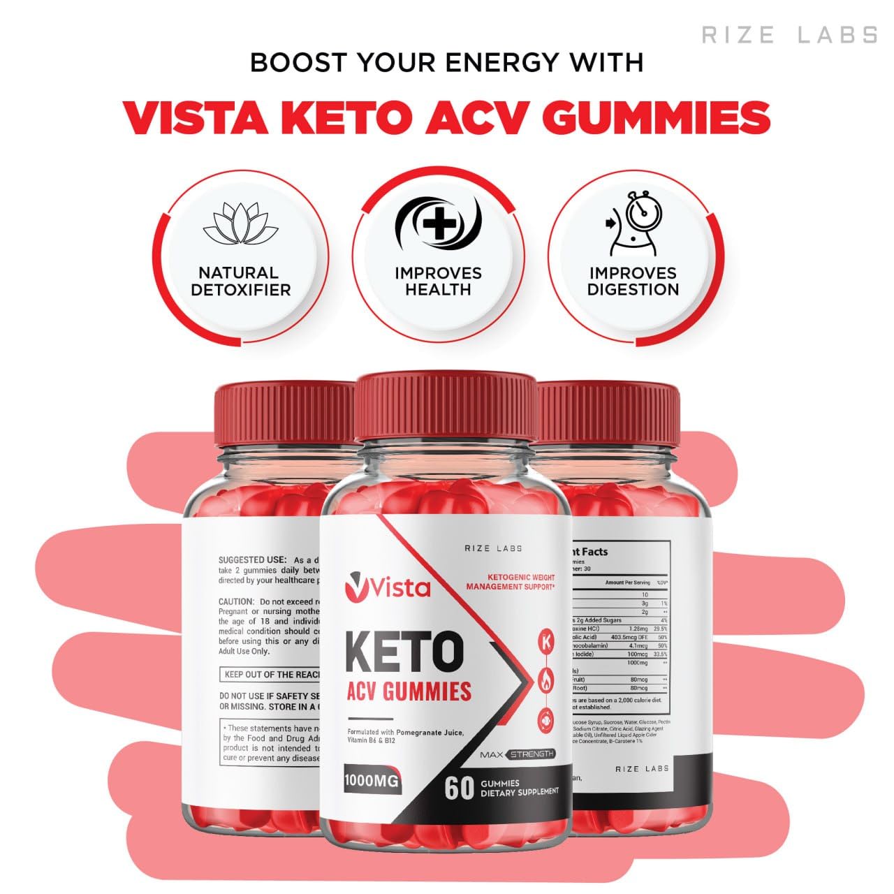 Rize Labs Vista Keto ACV Gummies, 180 Gummies
