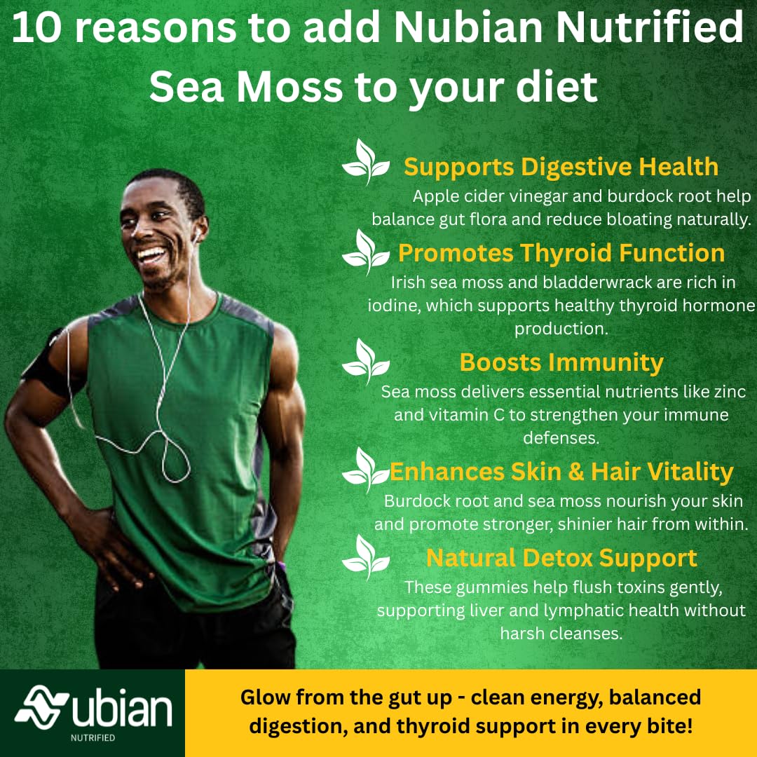 NUBIAN NUTRIFIED Sea Moss with Apple Cider Vinegar, Burdock Root & Bladderwrack Gummies 60 Count