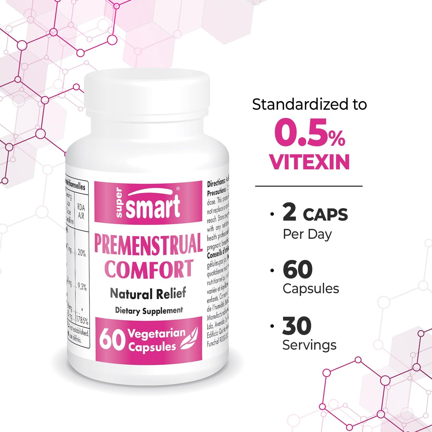 Supersmart Premenstrual Comfort (Advanced Formula) Vitex Chasteberry Supplement for Women - Vitex Agnus-Castus & Vitamin B6, 60 Vegetarian Capsules