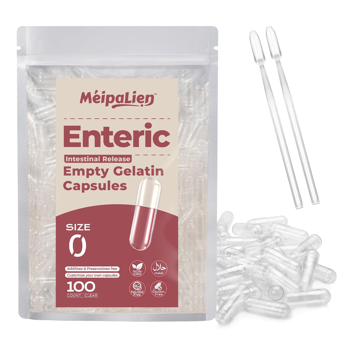 MéipaLien Enteric Coated Empty Gelatin Capsules Size 0 100 Capsules