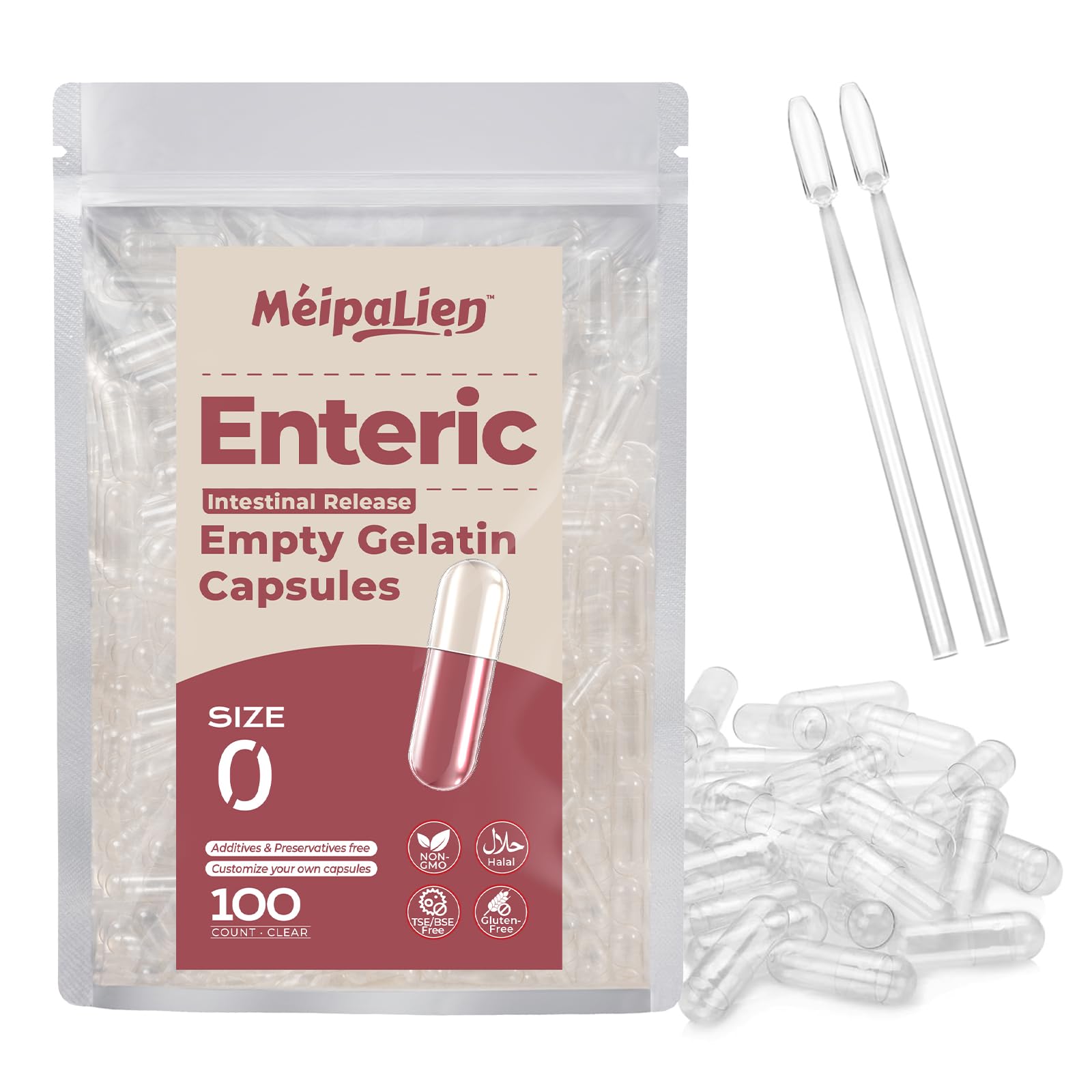 MéipaLien Enteric Coated Empty Gelatin Capsules Size 0 100 Capsules