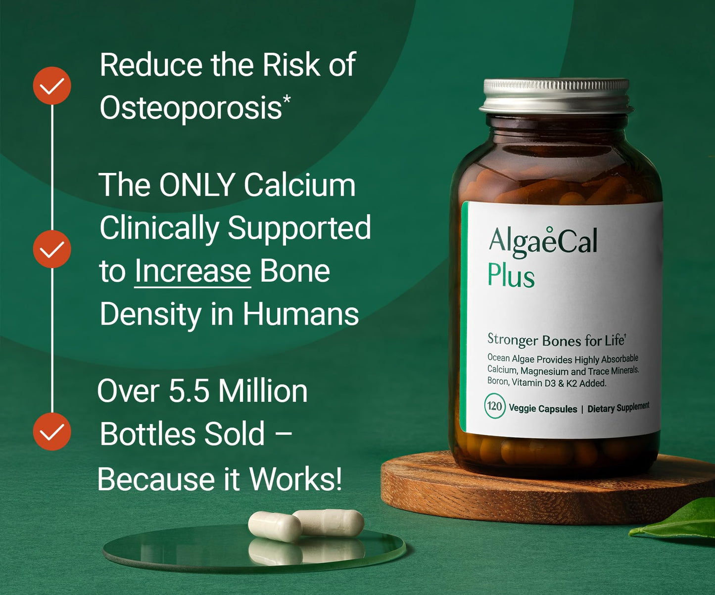 ALGAECAL Calcium Supplement with Vitamin D + K2, Mg, Boron & Omega-3 Fish Oil Capsules, 2 Capsules