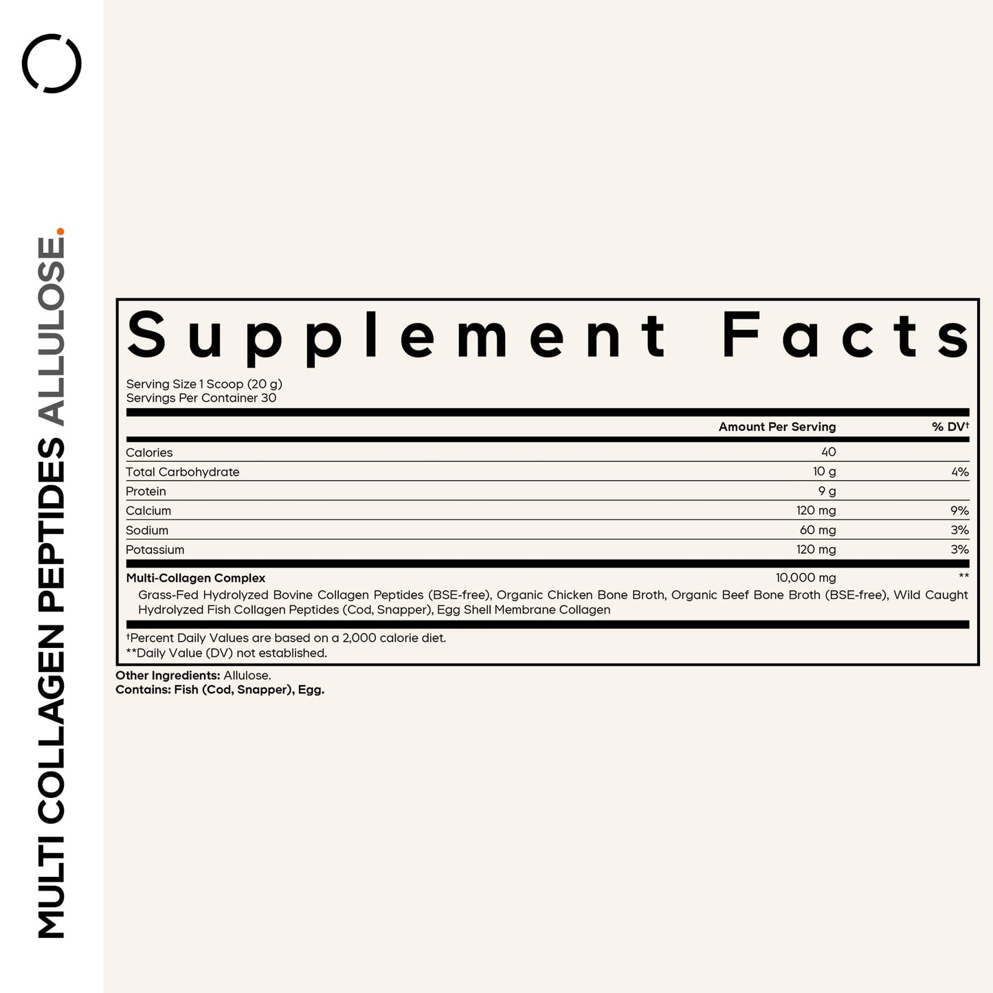 Codeage Multi Collagen Peptides Powder + Allulose - 5 Types - Grass-Fed Collagen - Rare Sugar Allulose Supplement - 0 Calorie Sweetener & 0 Carbs - 18 Amino Acids - Unflavored - Non-GMO, 30 Servings