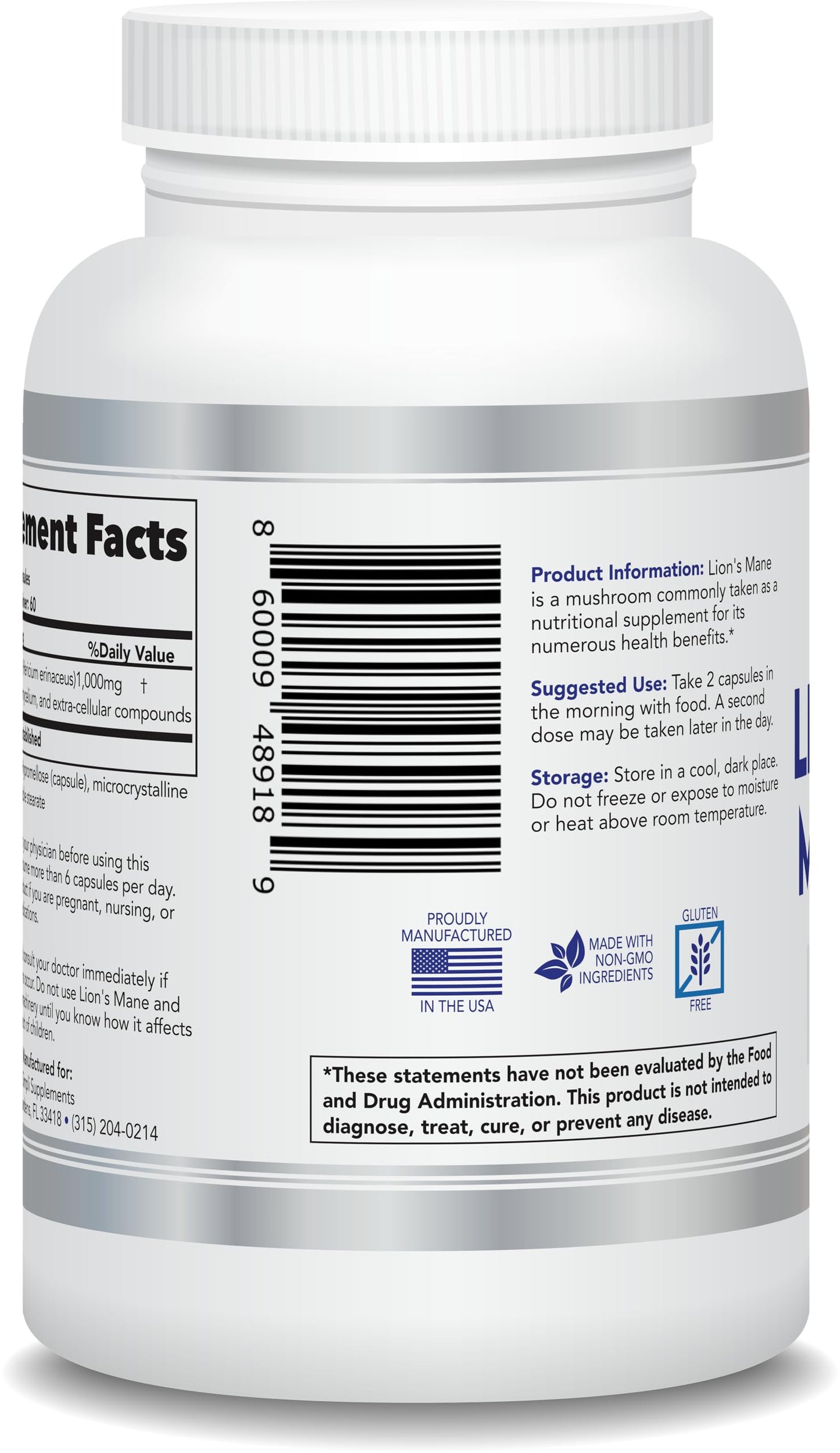 Simpli Supplements Lion's Mane Mushroom Capsules 120 Capsules