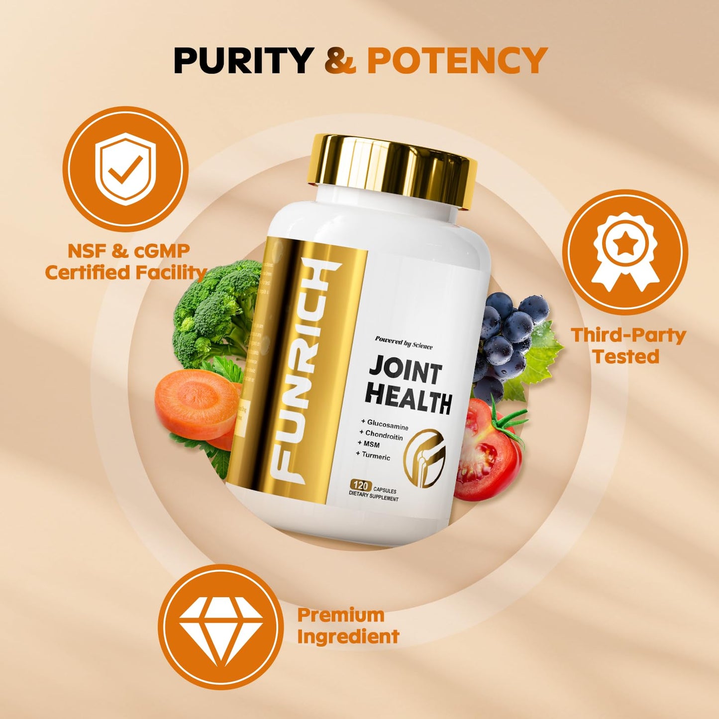 FUNRICH Glucosamine Chondroitin MSM 2100mg Joint Support Supplement with Turmeric & Boswellia Capsules 120