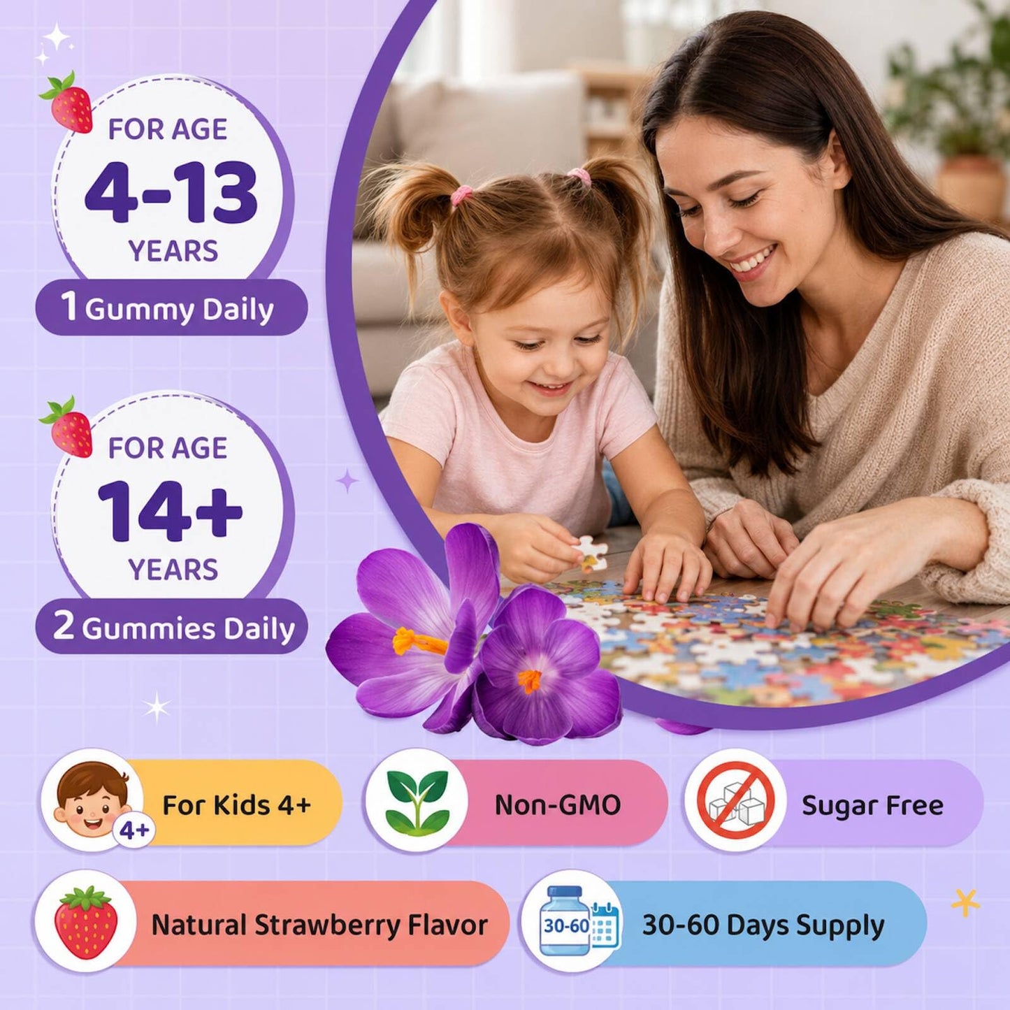 isLandear Saffron Gummies for Kids & Adults for Calm Mood, Focus & Daily Wellness Gummy, 60 Count