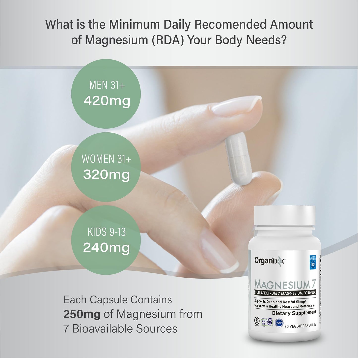 Organixx Magnesium Supplement Capsules 30 Count