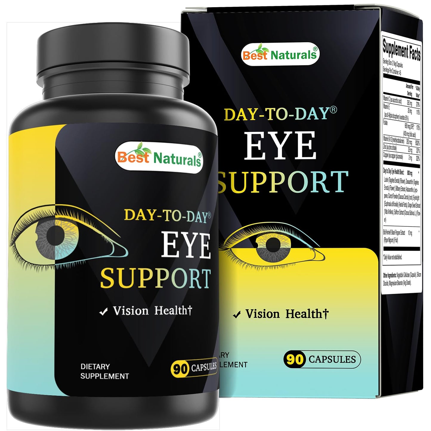Best Naturals Day-to-Day Eye Support with Lutein, Zeaxanthin, Bilberry Extract, Astaxanthin, Lycopene, Carrot Powder, 90 Capsules