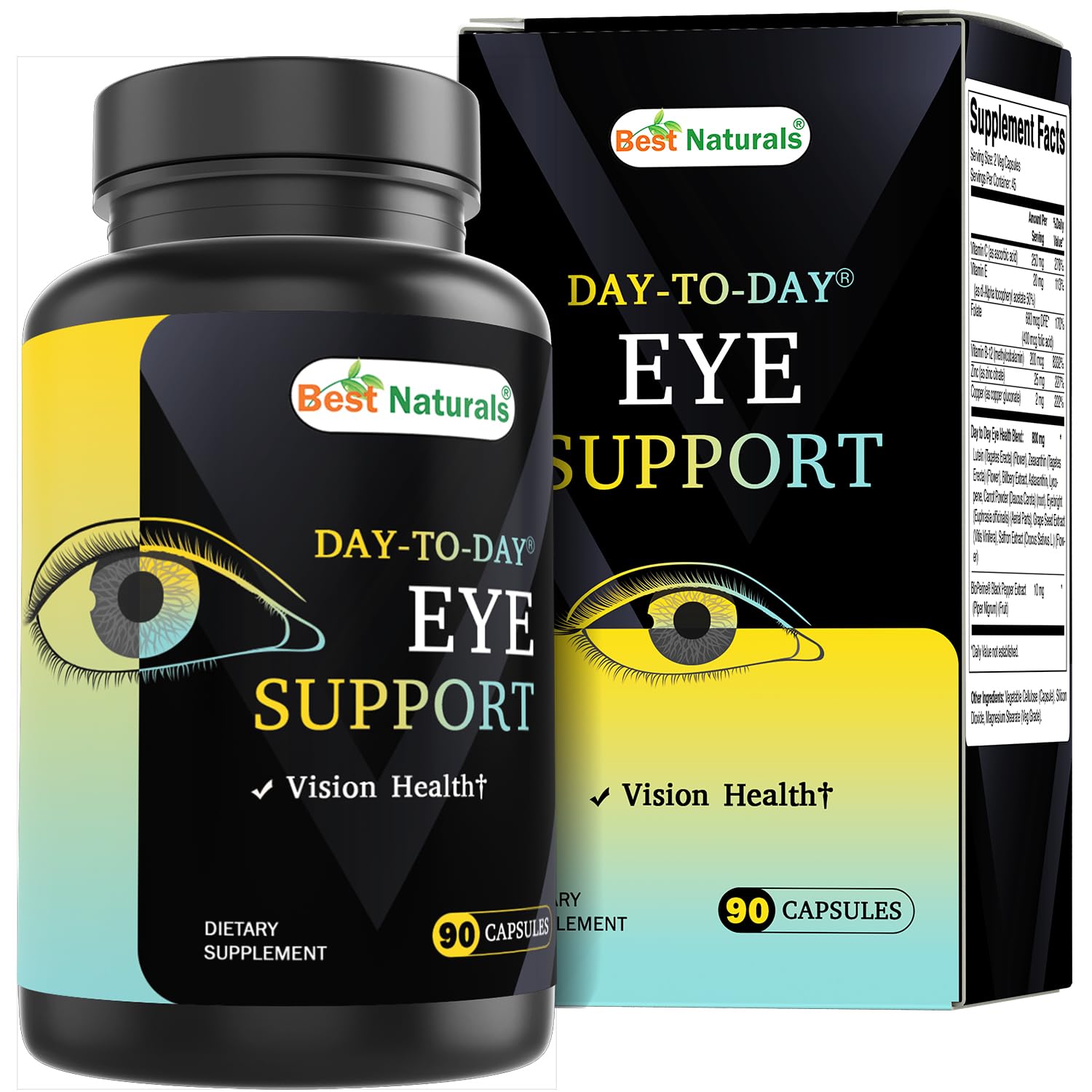 Best Naturals Day-to-Day Eye Support with Lutein, Zeaxanthin, Bilberry Extract, Astaxanthin, Lycopene, Carrot Powder, 90 Capsules
