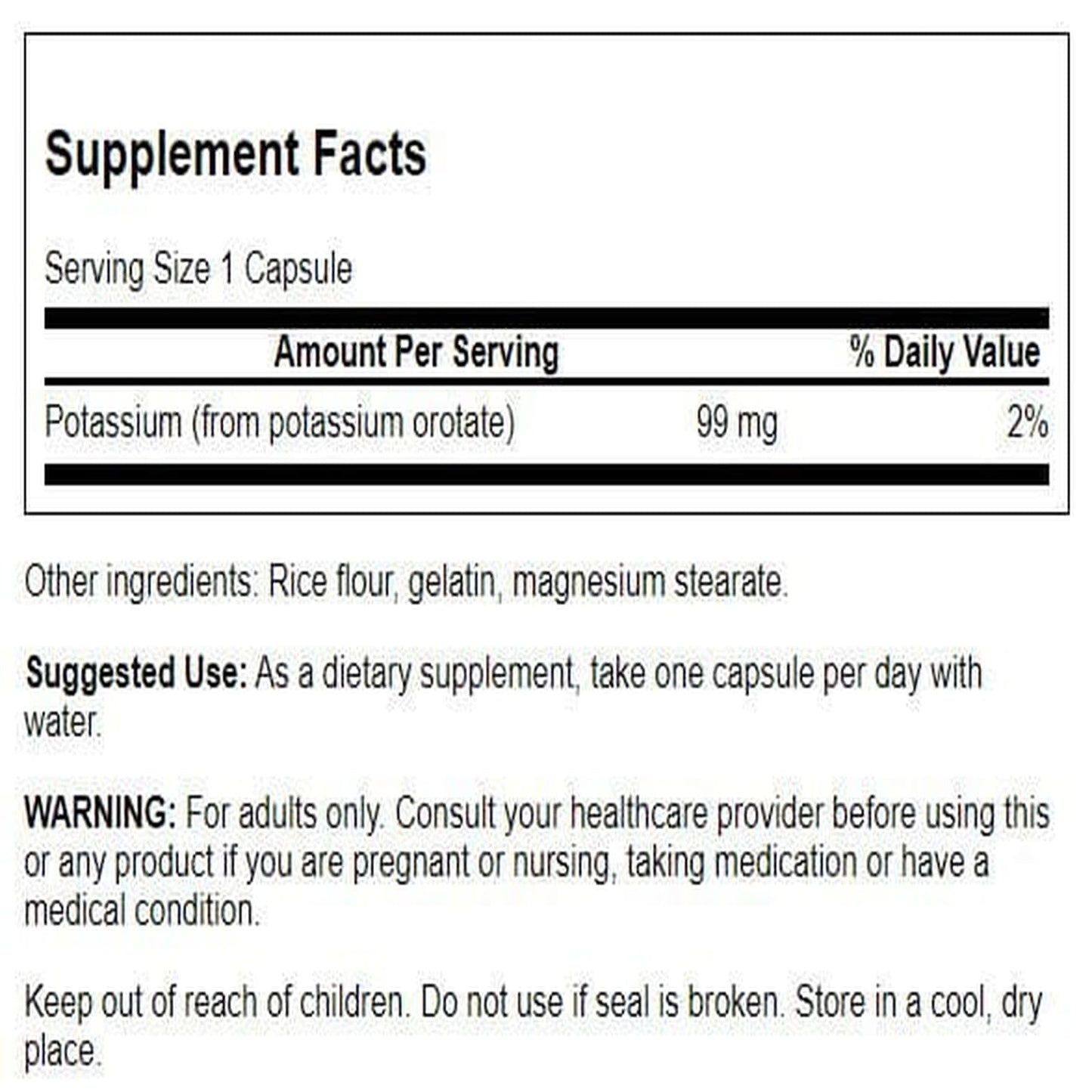 Swanson Potassium Orotate 99 Milligrams, 60 Capsules