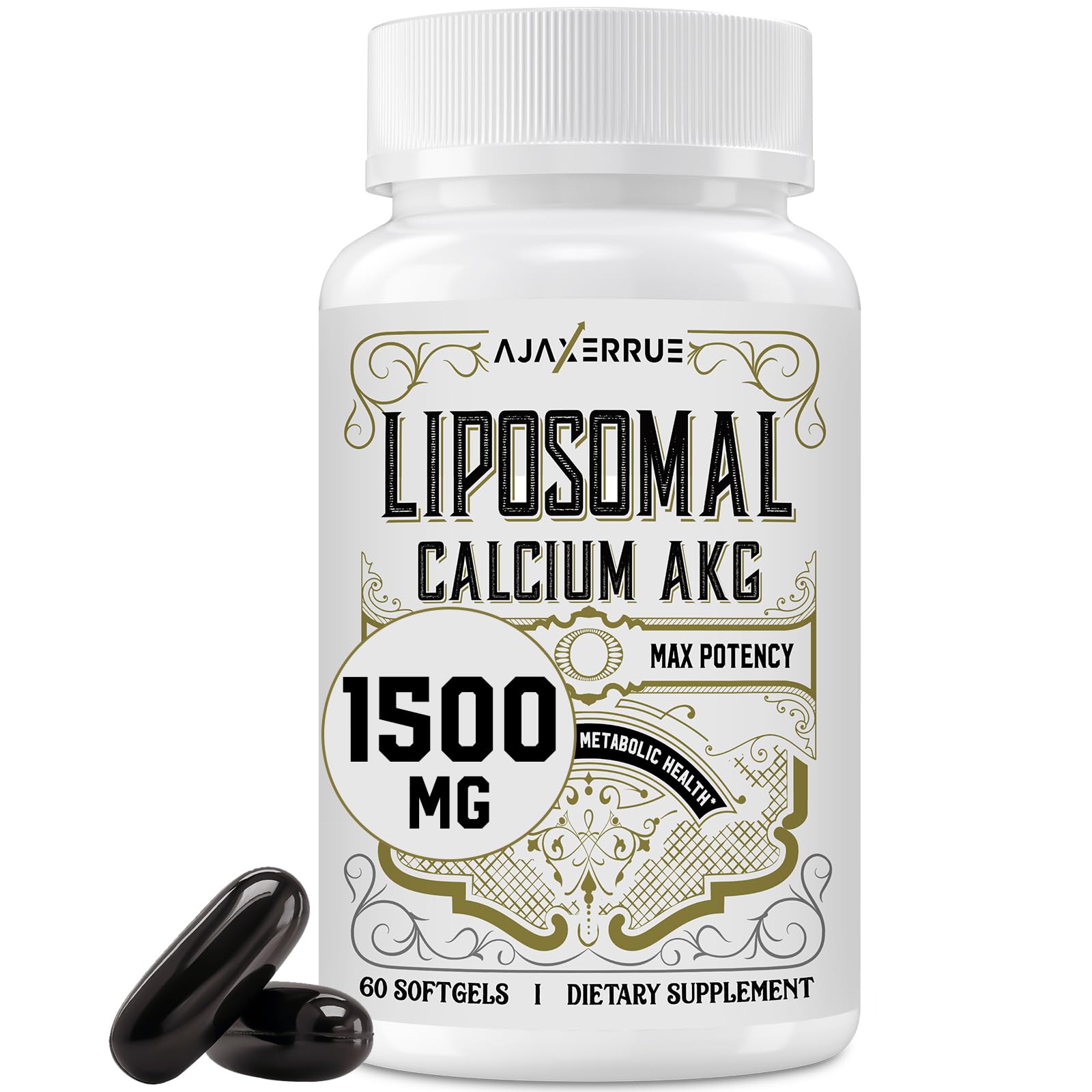 AJAXERRUE Liposomal Calcium AKG Supplement 1500 mg (Alpha-Ketoglutaric Acid) Softgels 60