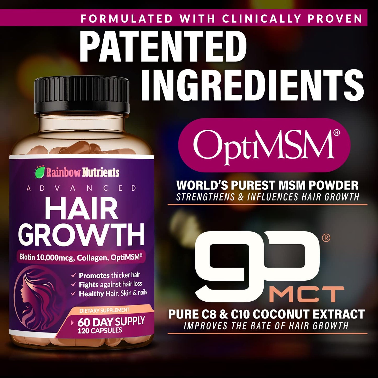 Rainbow Nutrients, LLC Hair Growth Vitamins for Women Capsules, 120 Count