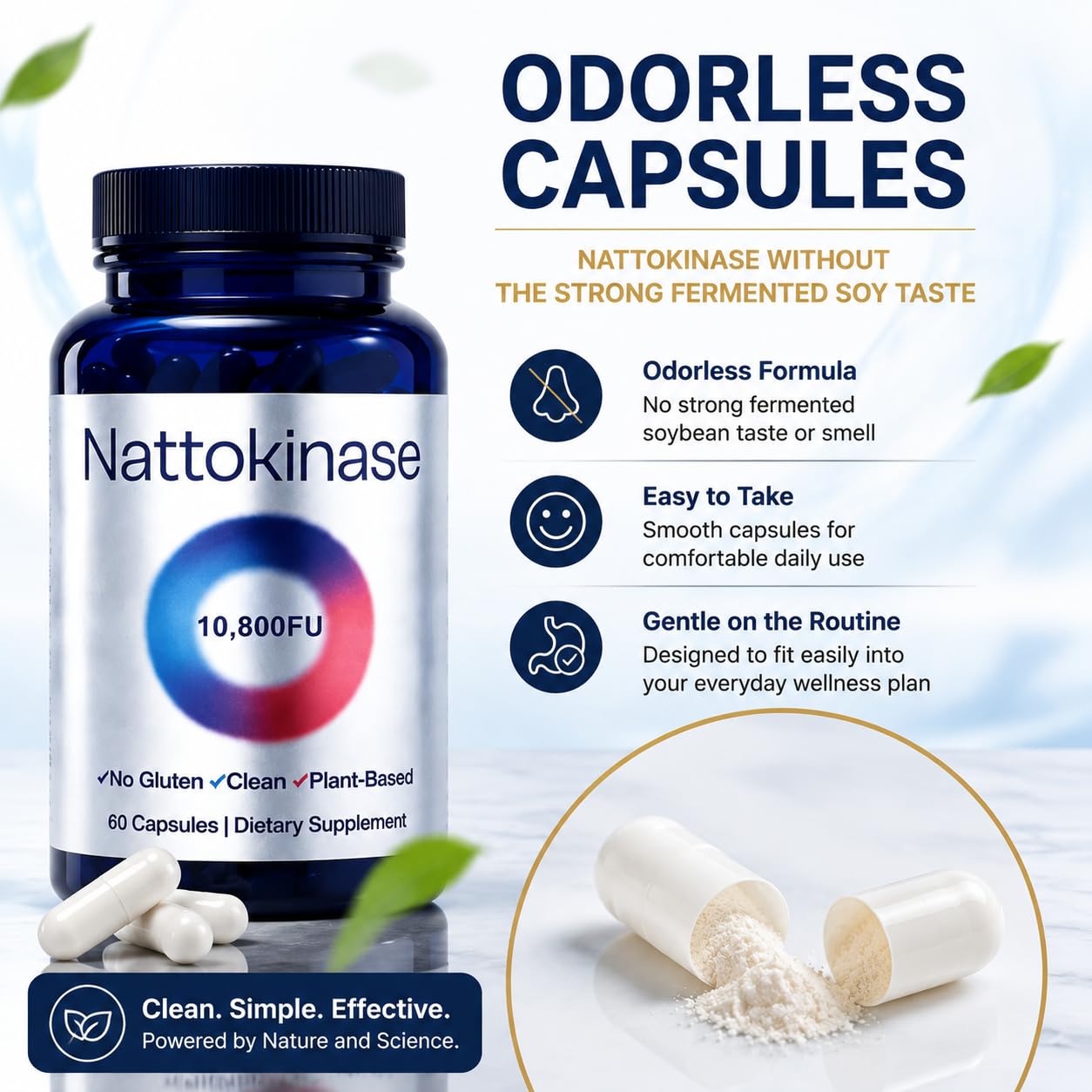 EYUTRD Nattokinase Supplement 10,800 FU, Circulation Support Capsule, 60 Veg Capsules