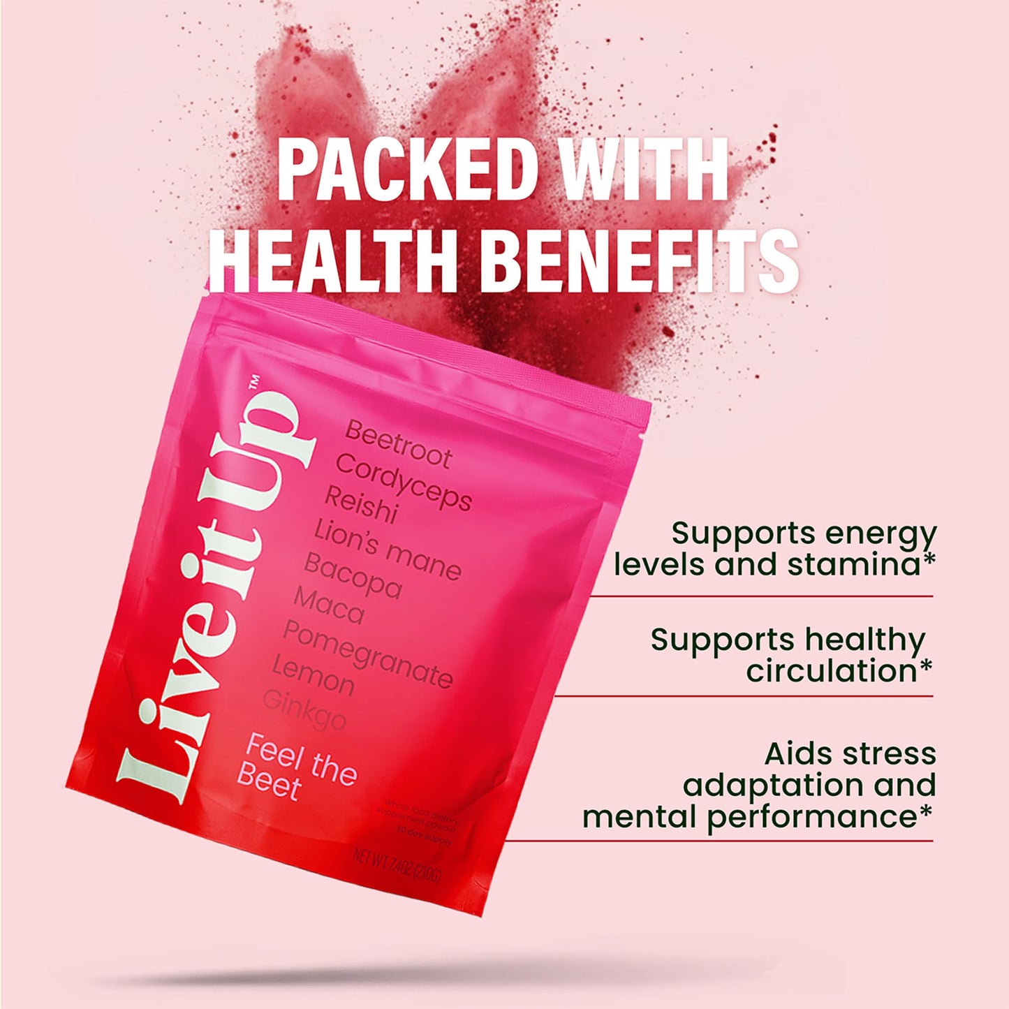 LIVE IT UP Feel the Beet Beetroot Powder with Superfood Vitality Blend, 9 oz