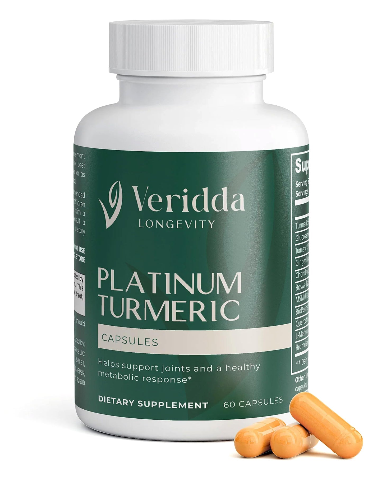 Veridda Longevity Platinum Turmeric Blend Capsules, 60 Count