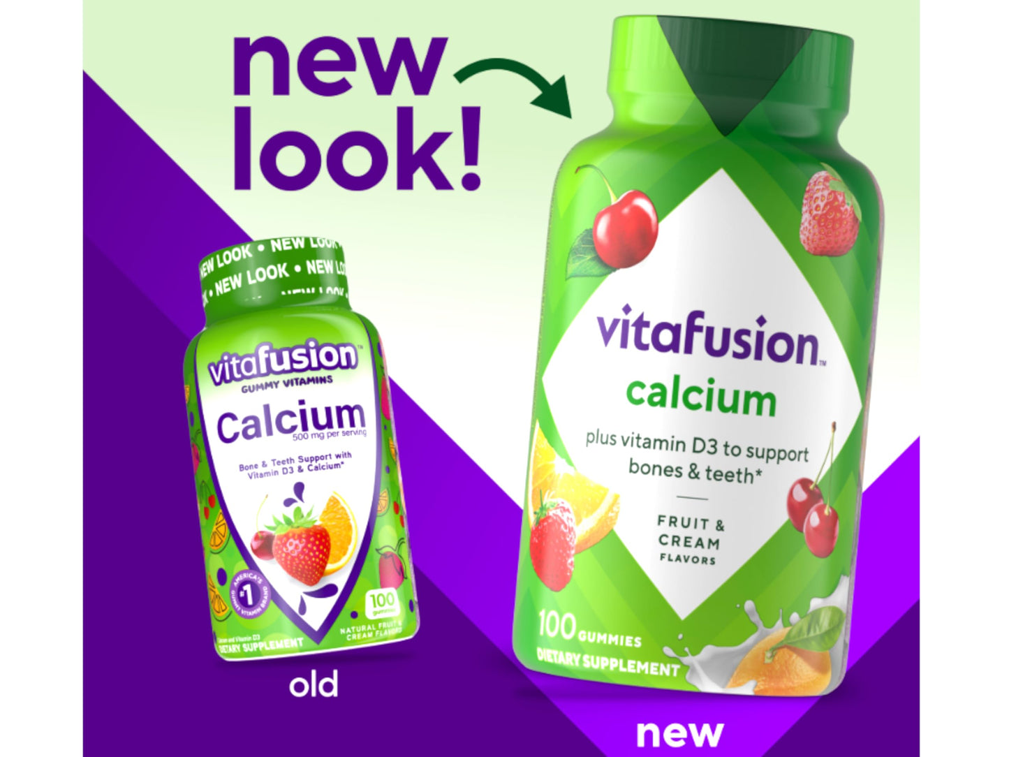 Vitafusion Calcium 500 mg Gummy Vitamins for Adults Creamy Swirled Fruits Dietary Supplement, 100 Count