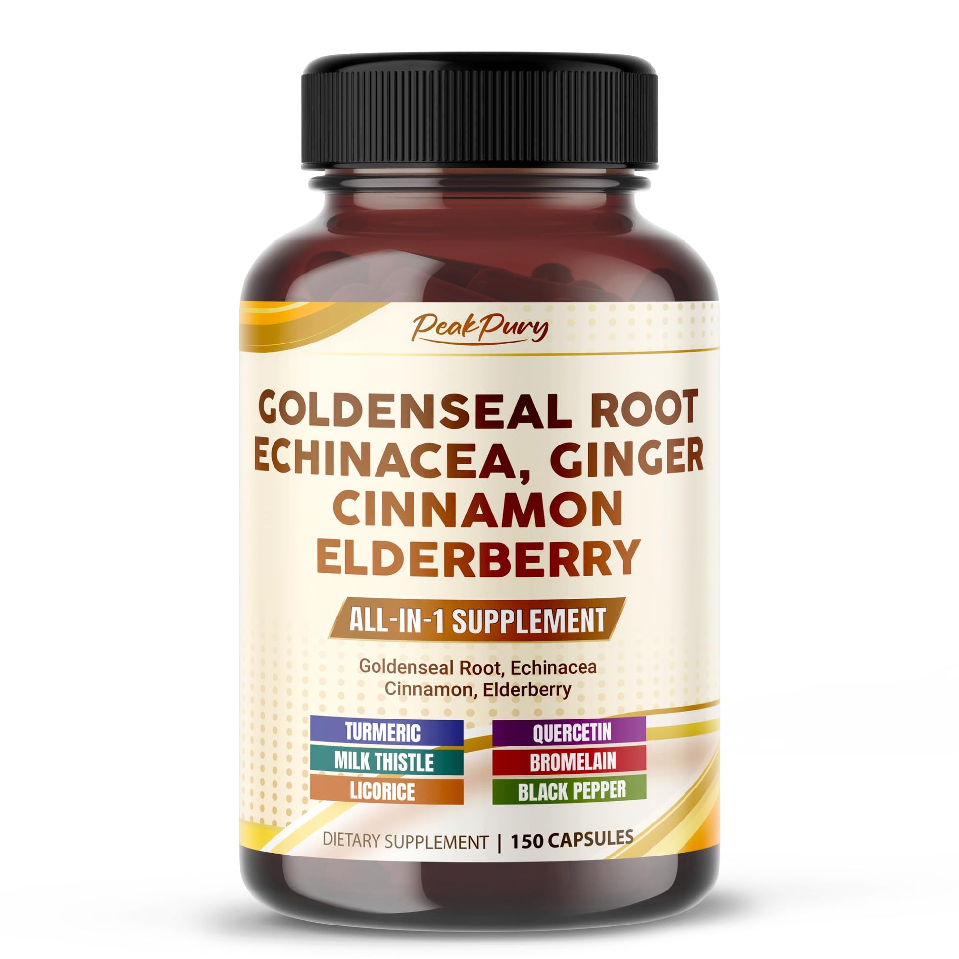 PEAKPURY Goldenseal Root Echinacea Cinnamon Elderberry Capsule, 150 Count