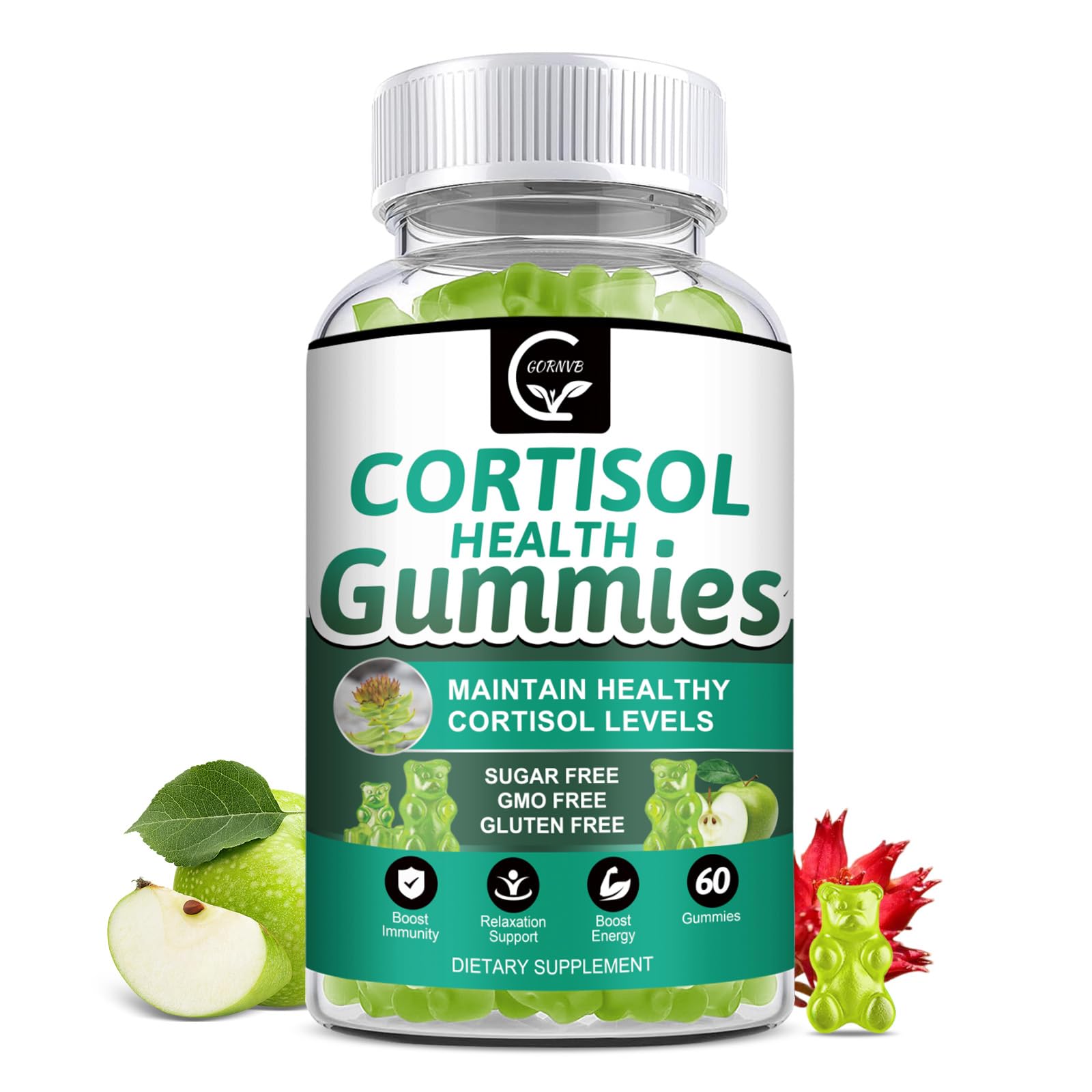 GORNVB Sugar-free Cortisol Gummies 9-in-1 Cortisol Supplement for Women with Magnesium, Ashwagandha, Rhodiola, Phosphatidylserine, L-Theanine, Black Pepper, Vitamin C & B6 60 Gummies