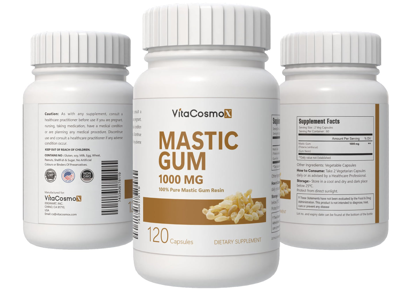 VitaCosmoX Mastic Gum Capsule, 1000 mg per Serving, 120 Capsules