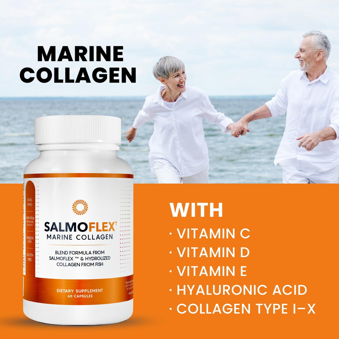VITASEI Salmoflex Marine Collagen Peptide Supplement Capsules, 60 Count