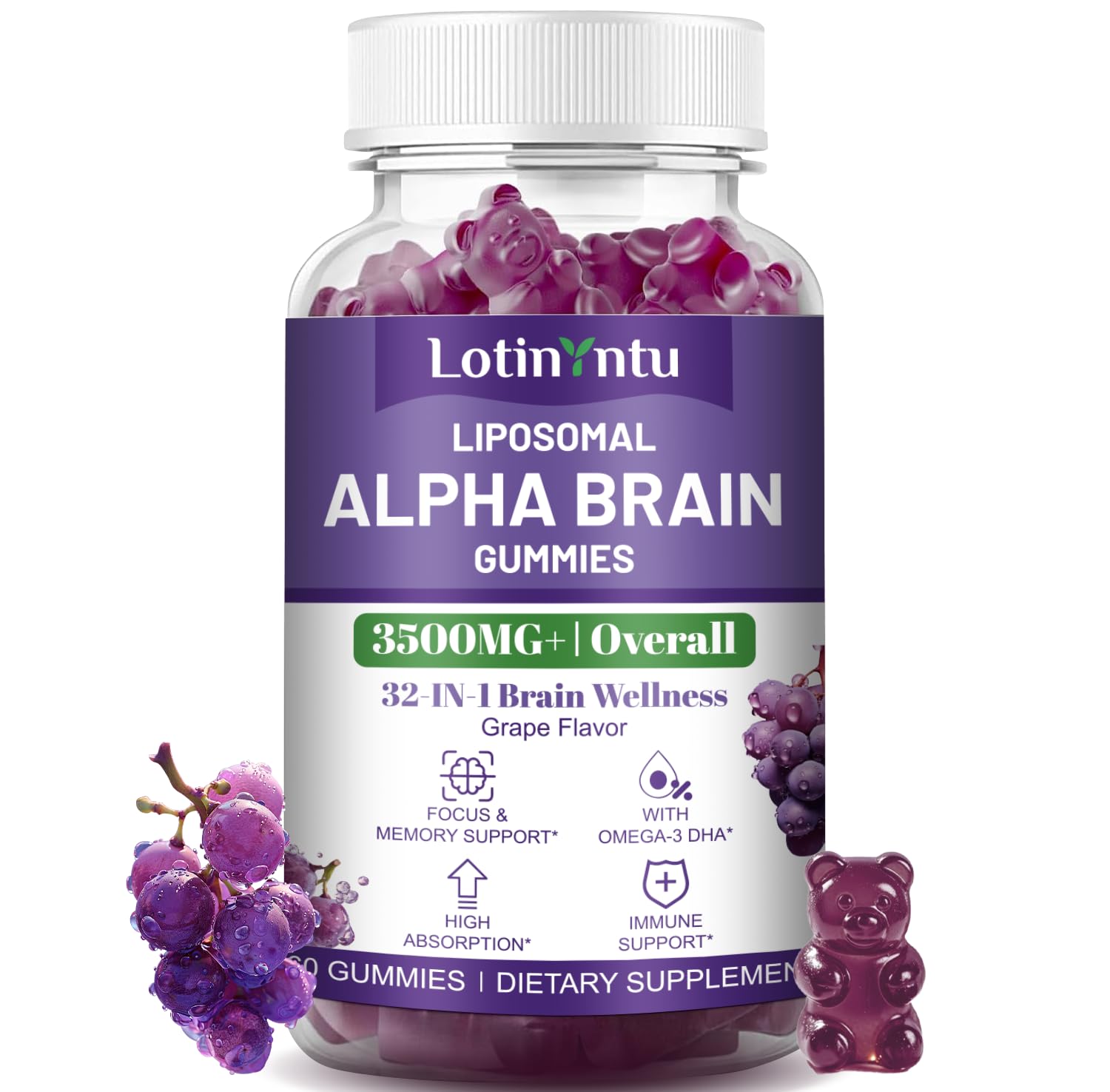 LotinYntu LIPOSOMAL Alpha Brain Gummies 3500MG+ 60 Count