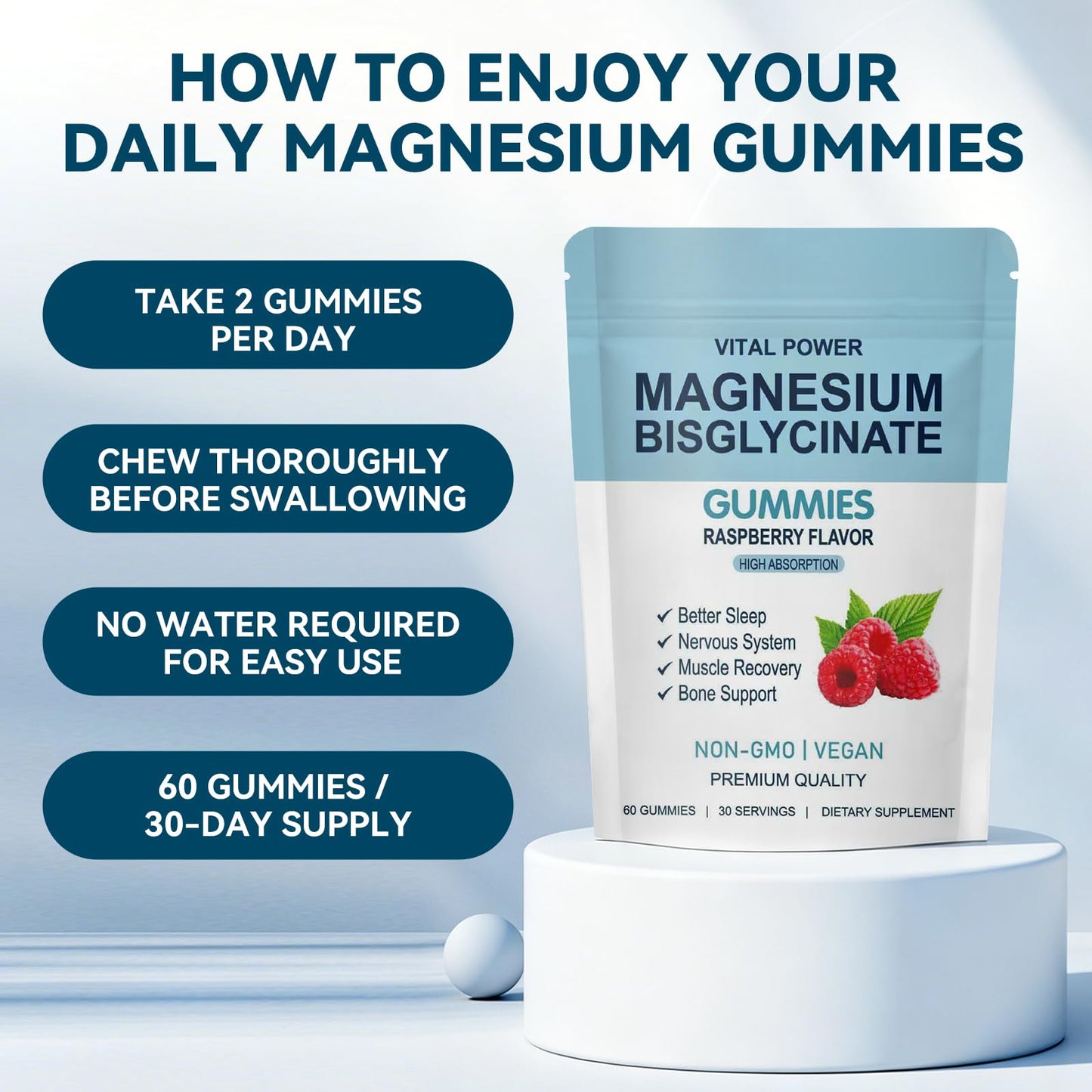 WXZQQ Magnesium Bisglycinate Gummies, 60 Count