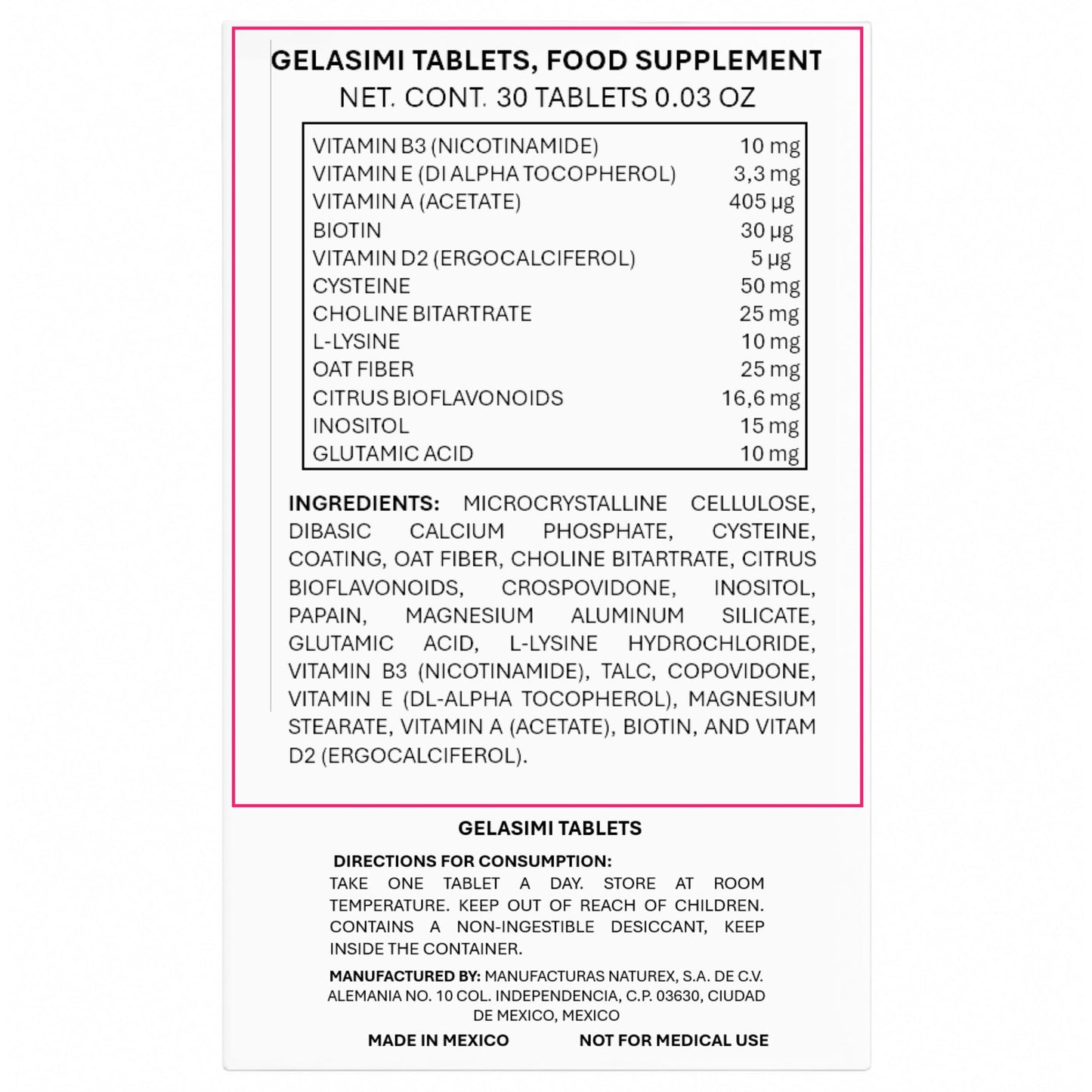 Tu Salud Plus Gelasim Hair and Nail Vitamins 30 Capsules