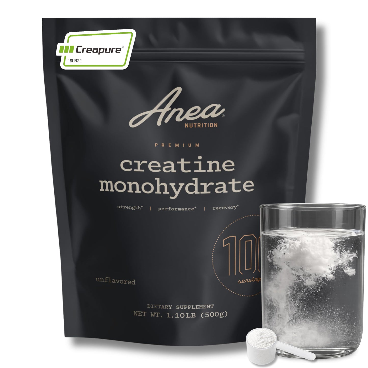 Anea Nutrition Creatine Monohydrate, Micronized, Creapure, Unflavored, 100 Servings Powder, 1.1 lb