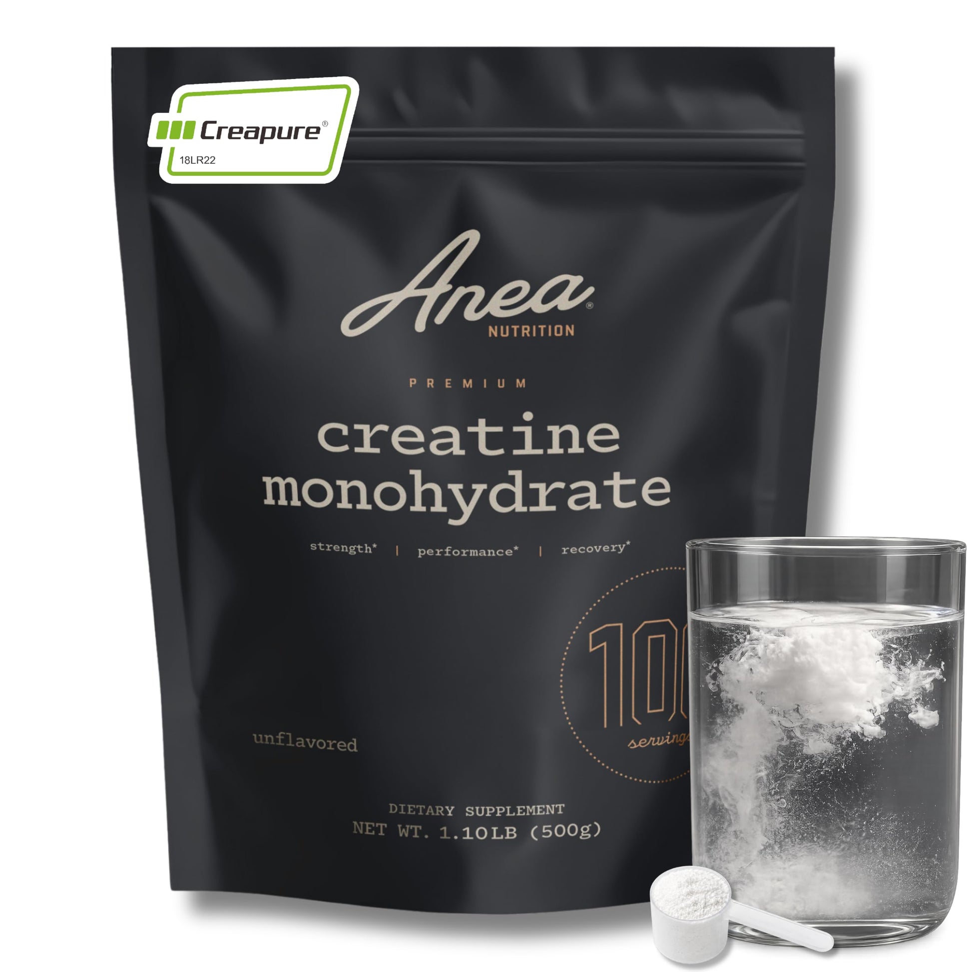 Anea Nutrition Creatine Monohydrate, Micronized, Creapure, Unflavored, 100 Servings Powder, 1.1 lb
