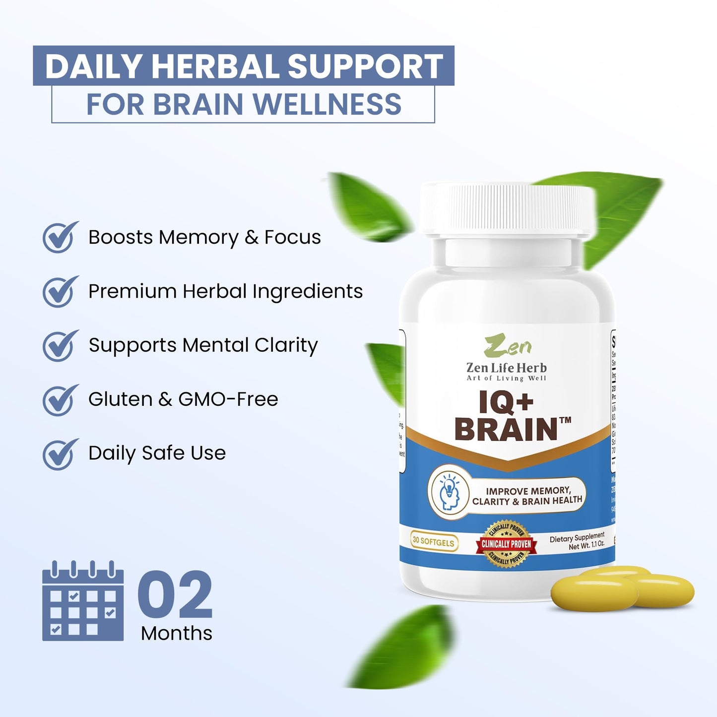 ZEN LIFE HERB IQ+ Brain Softgels, 30 Count