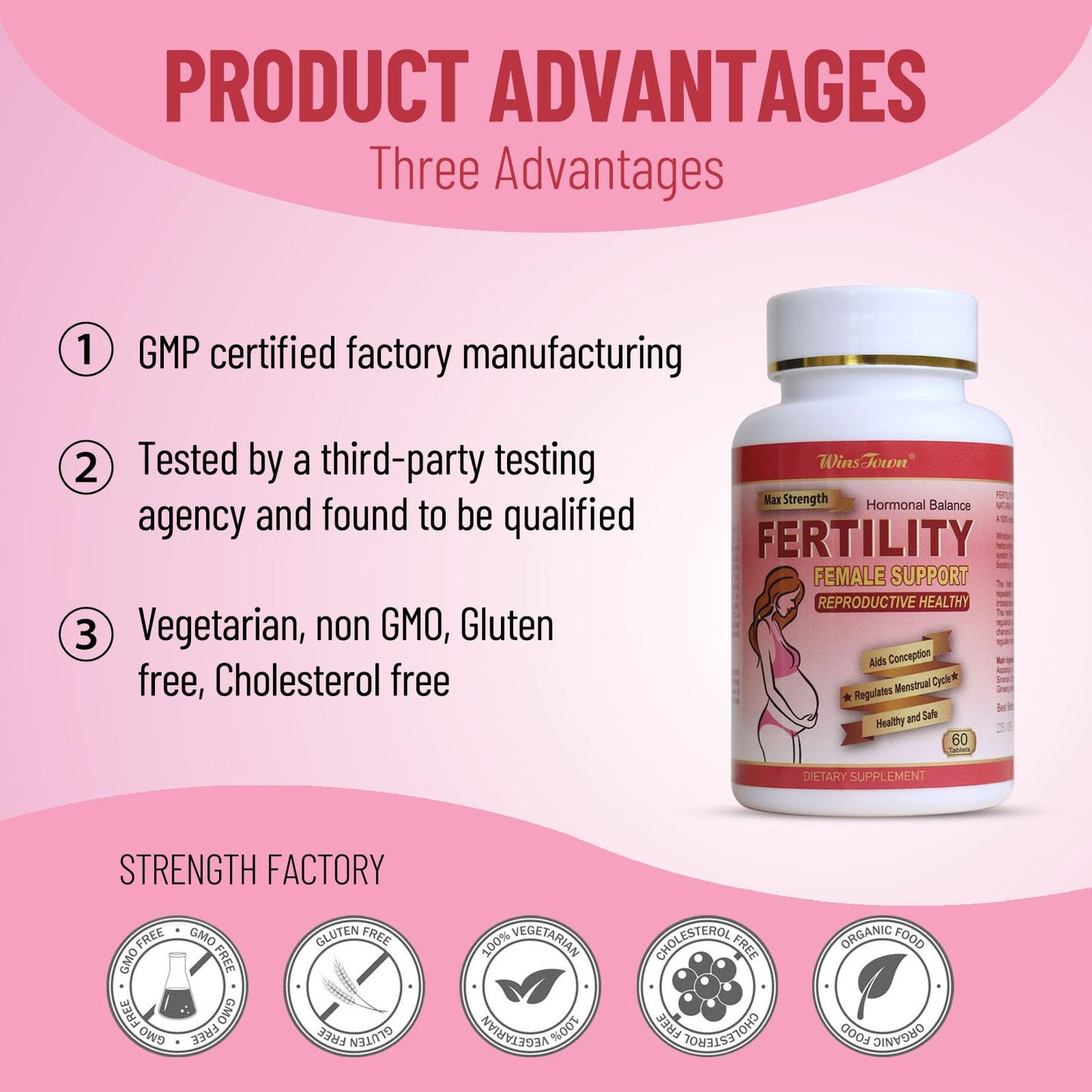 Wins Town Fertility Tablets - Prenatal Vitamin for Women, Tablet, 60 Count