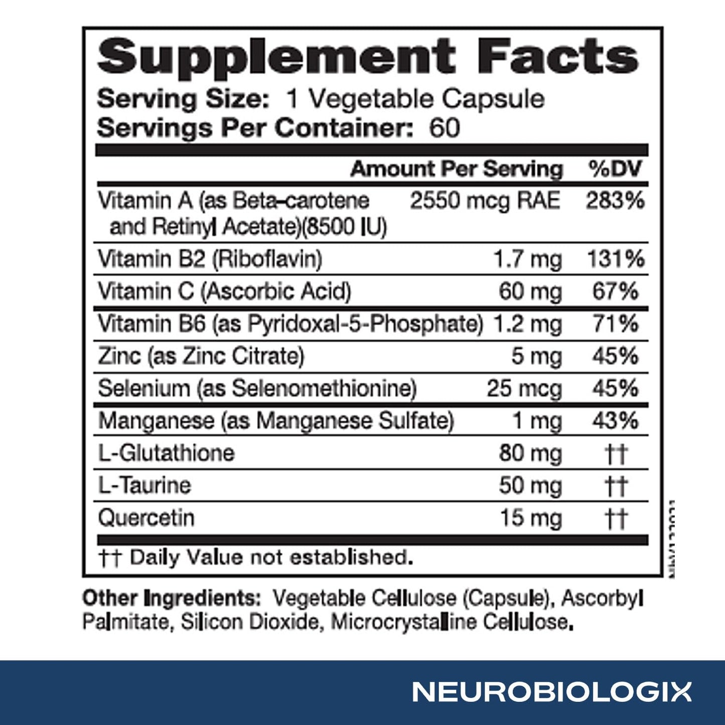 Neurobiologix Glutathione Ultra L-Glutathione Antioxidant Complex 60 Capsules