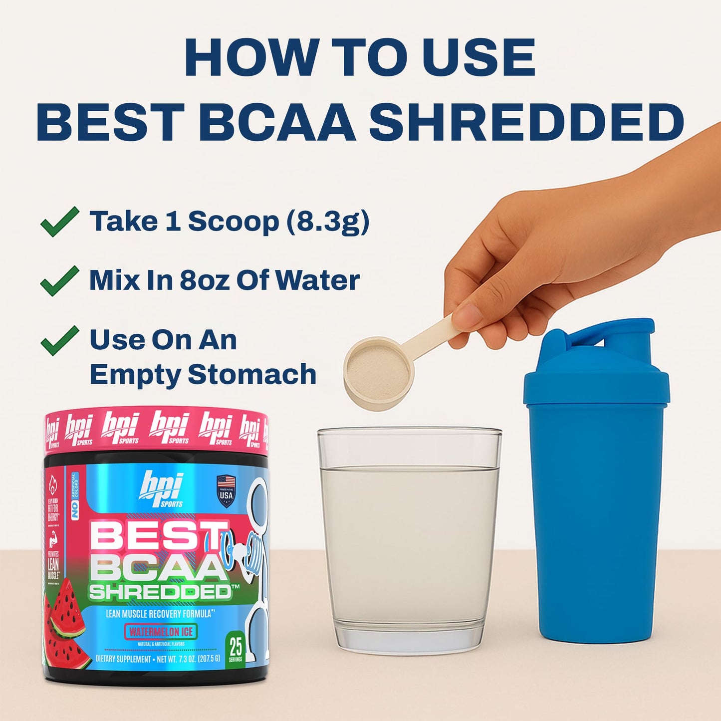 BPI Sports Best BCAA Shredded Powder Watermelon ICE, 9.7 Ounce
