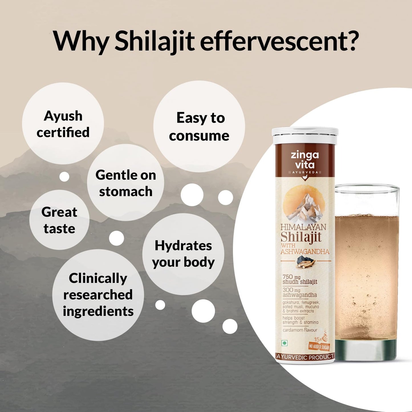 Zingavita Ayurveda Himalayan Shilajit Effervescent Tablets - 30 Count