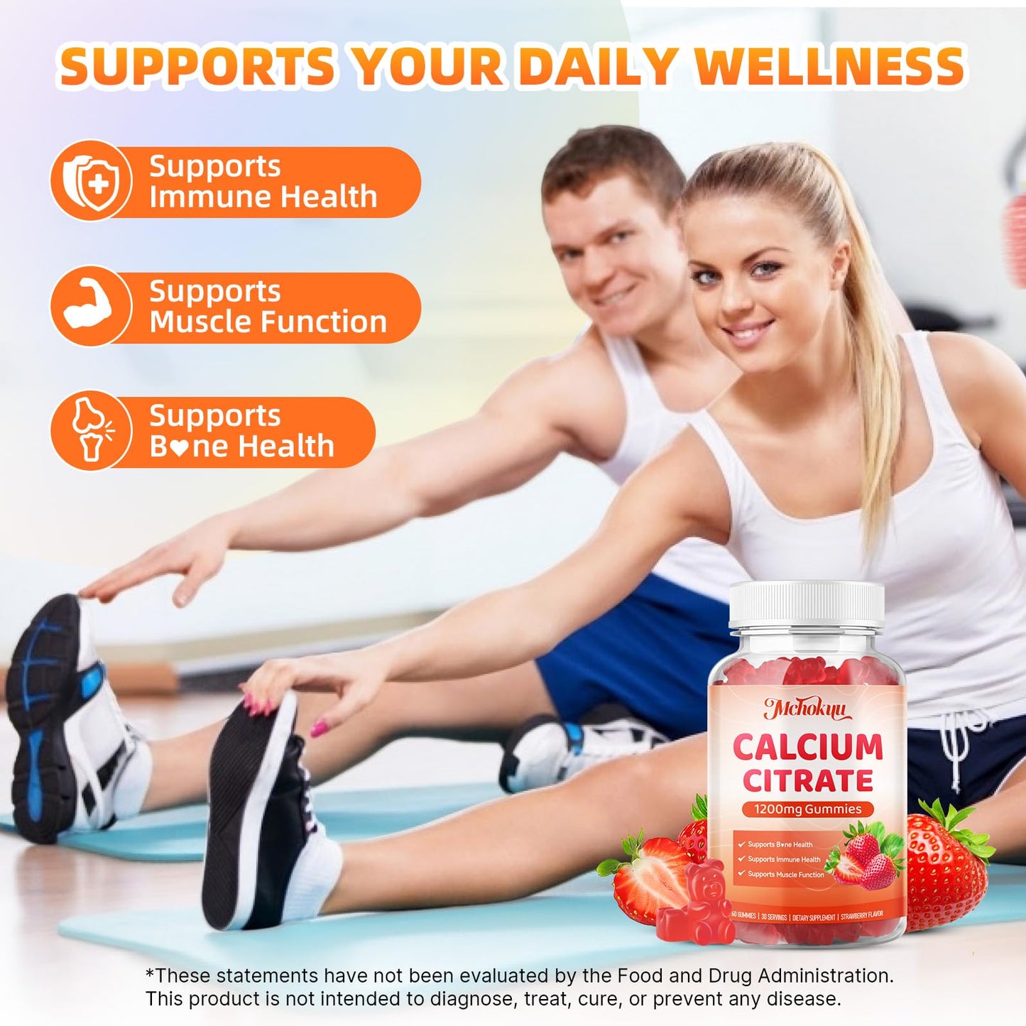 Mchokuu Calcium Citrate Gummies 1200mg Chewable Calcium Supplements for Women and Men, 120 Count