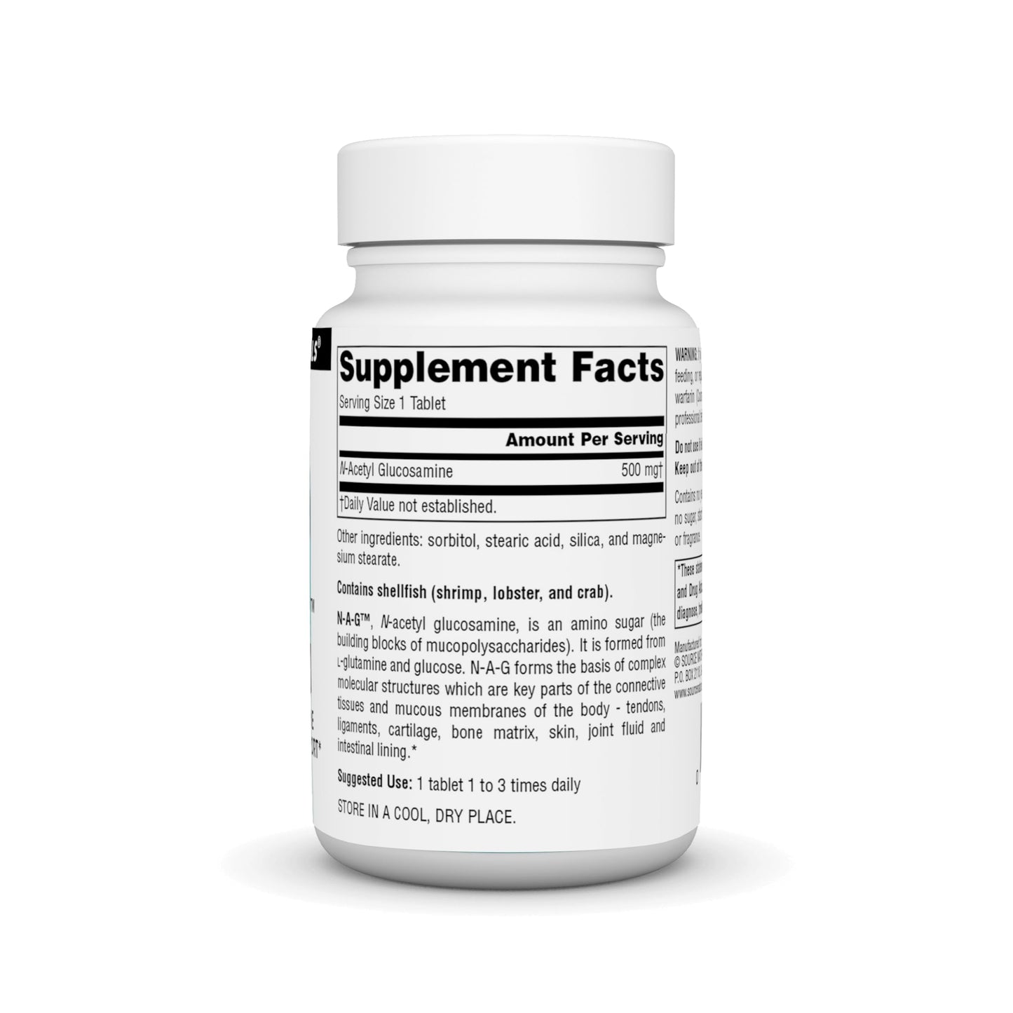 Source Naturals N-A-G N-Acetyl Glucosamine, 500 mg Tablet, 60 Tablets