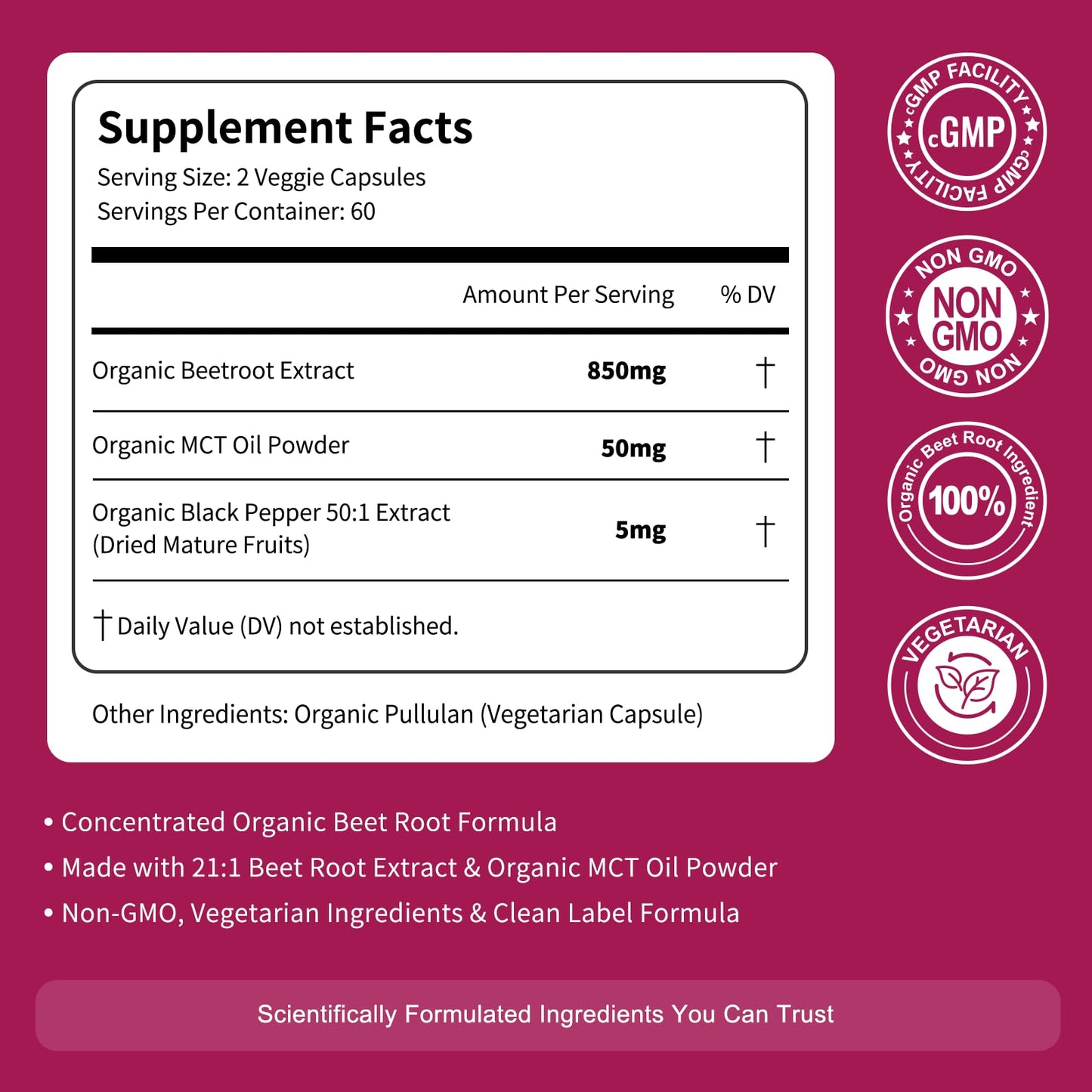 Vitarevive Organic Beet Root Capsules 120 Count