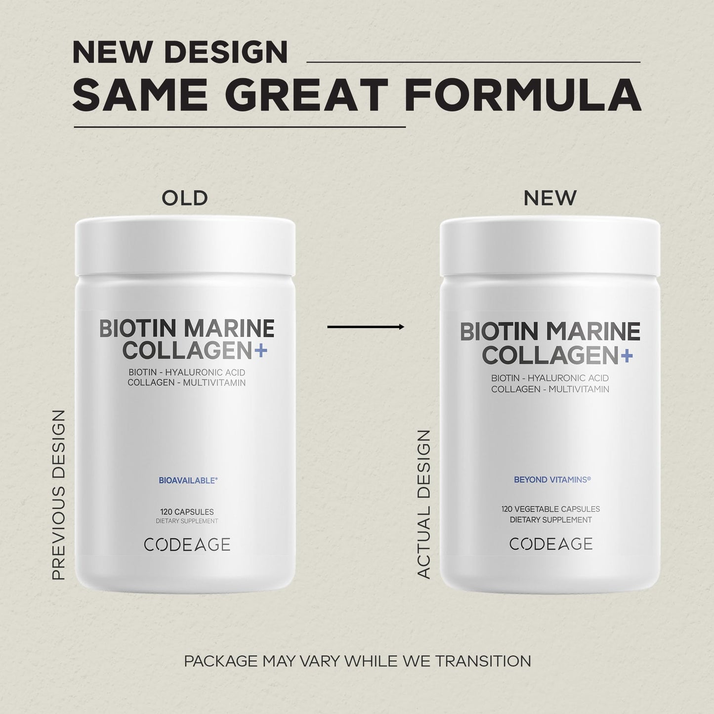 Codeage Biotin Marine Collagen Peptides 120 Capsules