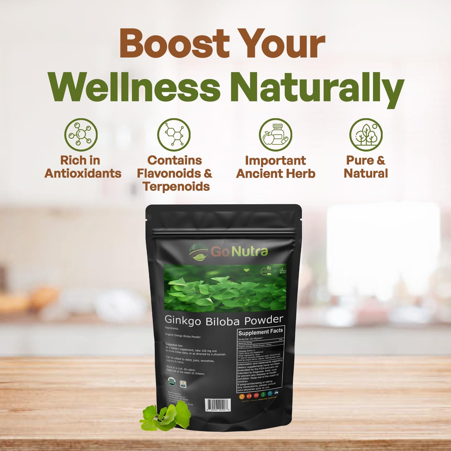 Go Nutra Organic Ginkgo Biloba Powder 8 oz