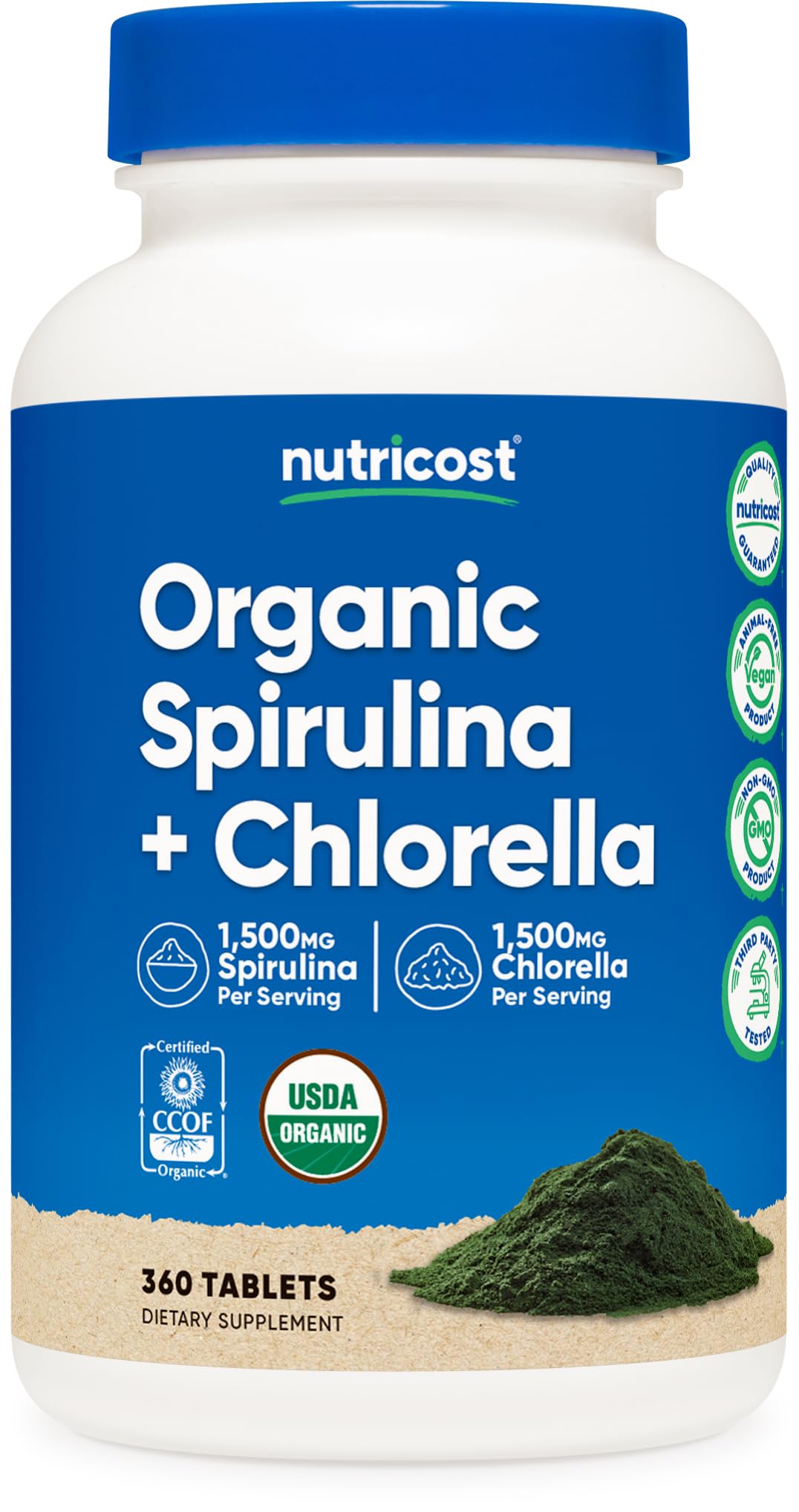 Nutricost Organic Spirulina + Chlorella 360 Tablets