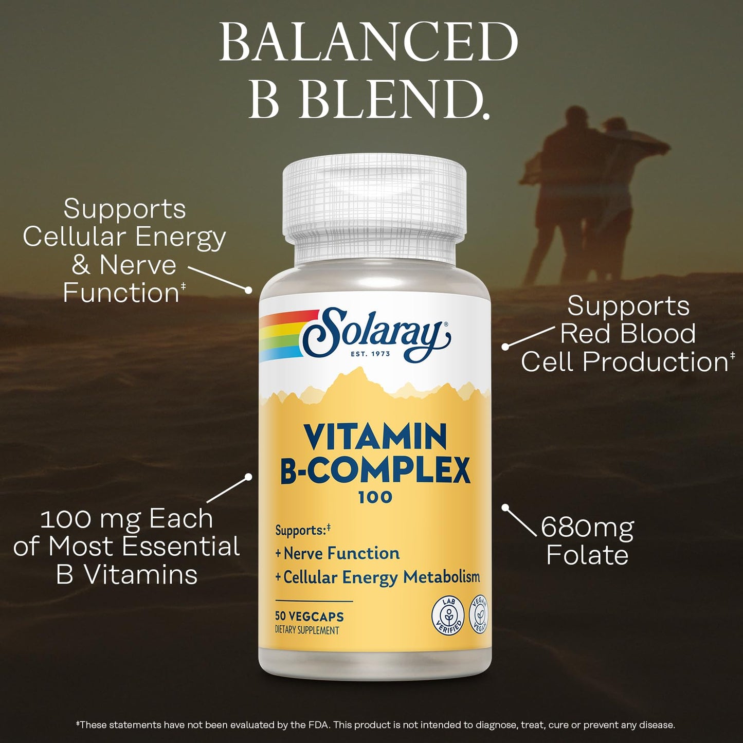 Solaray Vitamin B Complex 100mg Capsule, 50 Count
