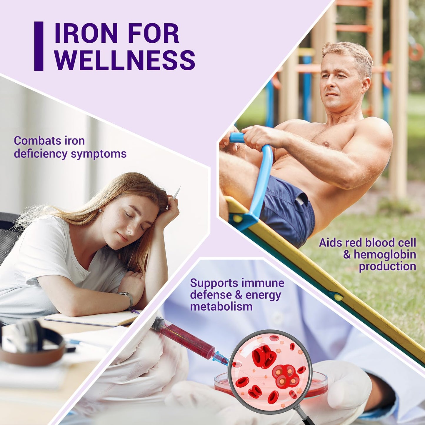 Heivy Ferrous Sulfate 325mg, Iron 65mg, Iron with Vitamin C – High Potency Iron Supplement for Women & Men, Gentle on Stomach, 240 Tablets