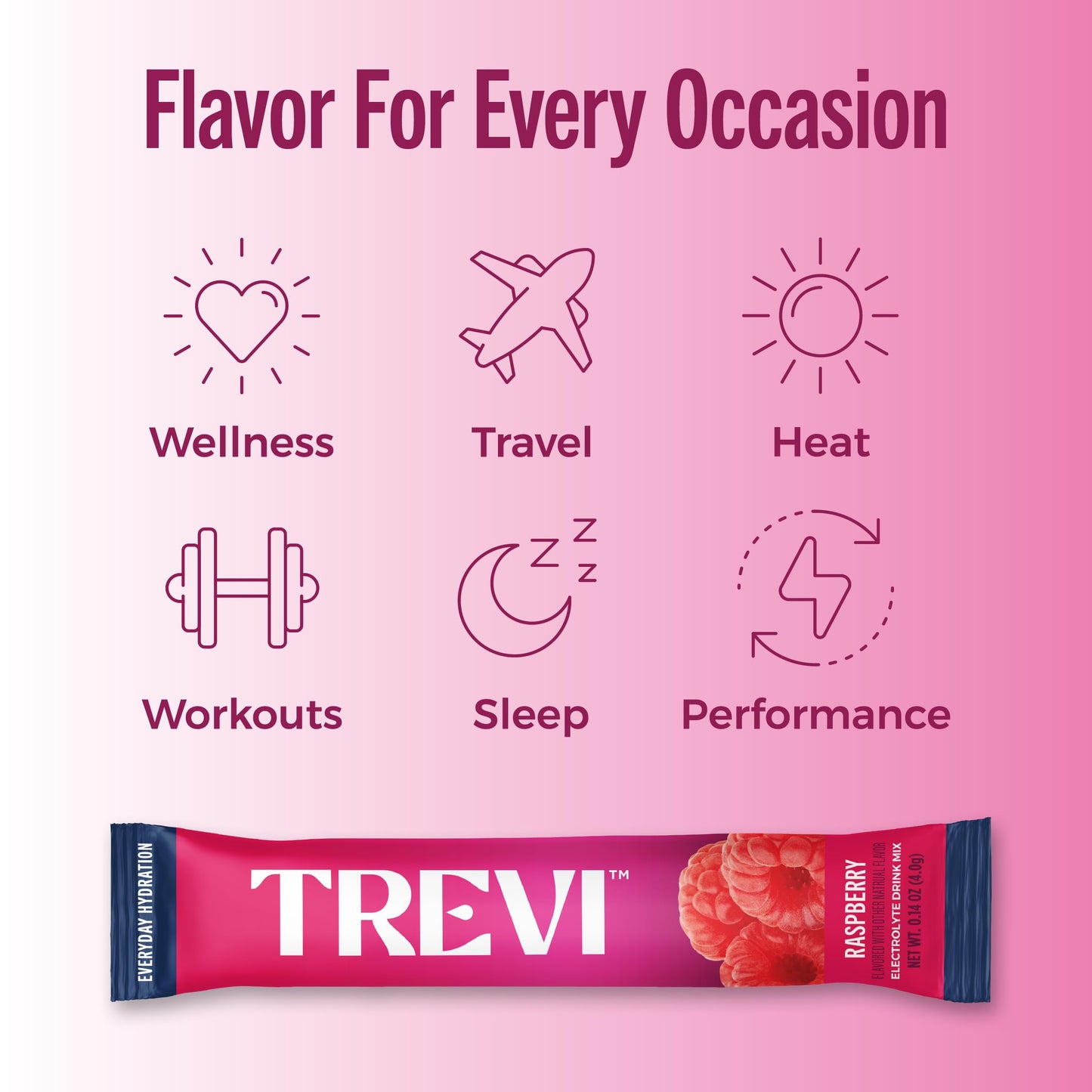 TREVI Electrolytes Powder Packets, Raspberry, Sugar Free, 20 Servings