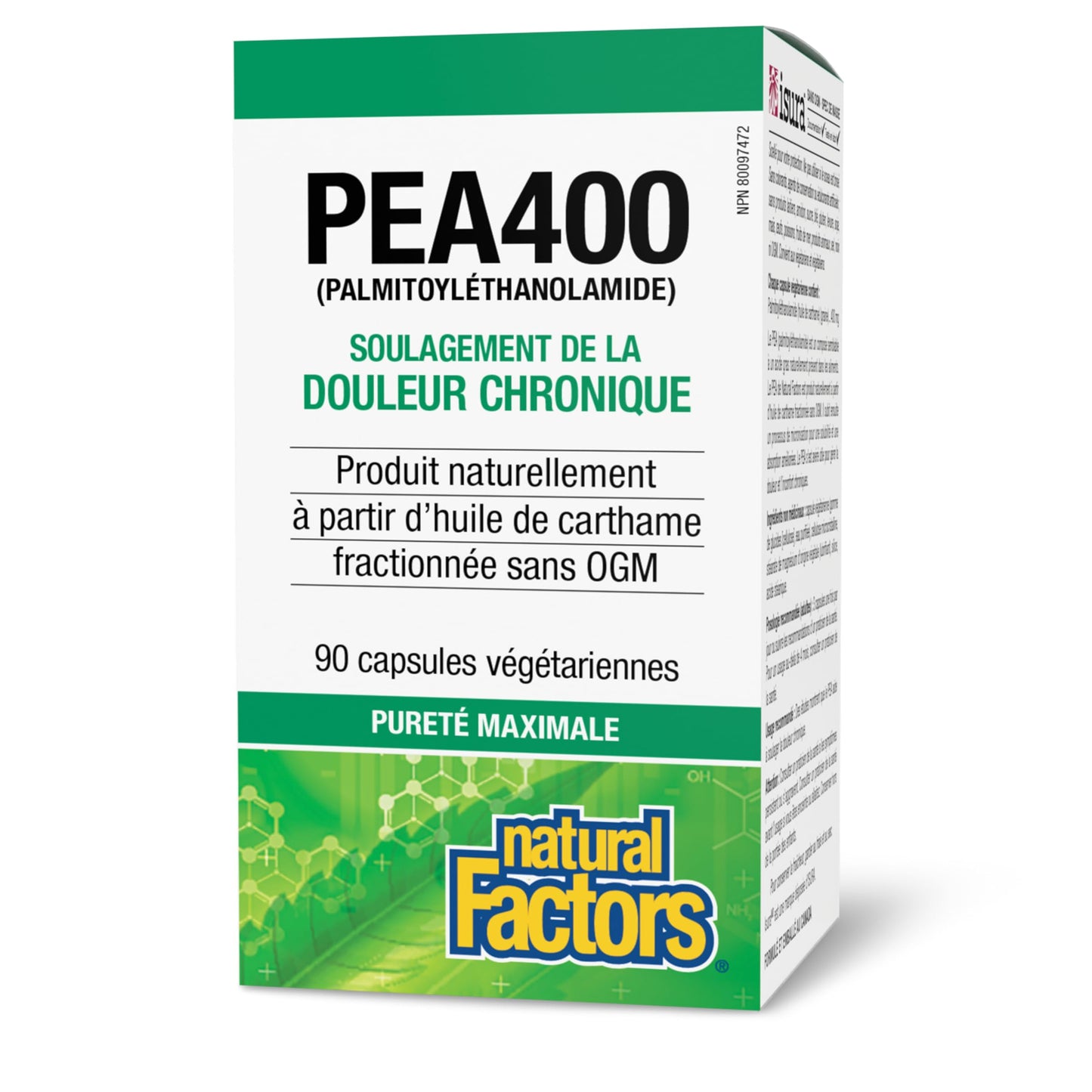 Natural Factors PEA400 Pure Palmitoylethanolamide for Relief - Supports Nervous System & Occasional Discomfort - Non-GMO 90 Capsules