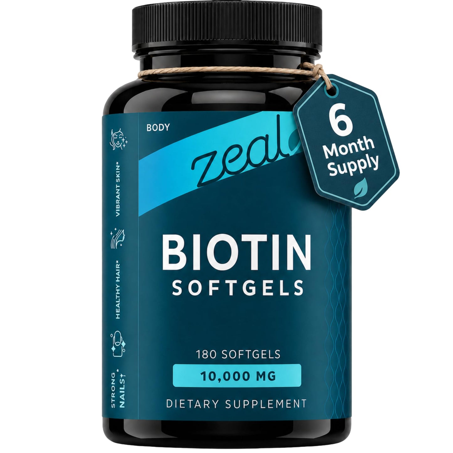 Zeal Naturals Biotin 10000mcg Oil Softgels, 180 Gel Capsules