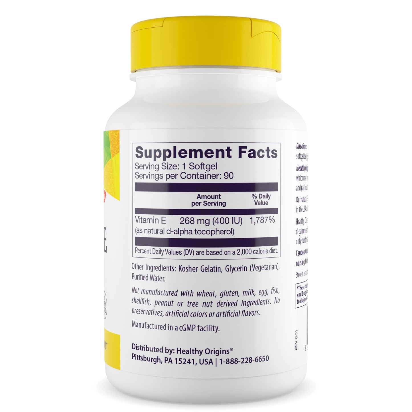 Healthy Origins Vitamin E 400 IU (268 mg) Natural Mixed Tocopherols (d-Alpha, d-Beta, d-Gamma, d-Delta) Softgels, 90