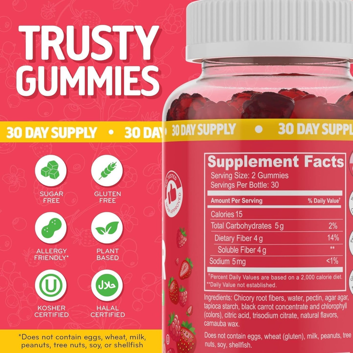 Desired Life Sugar Free Prebiotic Fiber Gummies for Adults and Kids, Mixed Berry Flavor, Daily Digestive Health Regularity, 60 Gummies