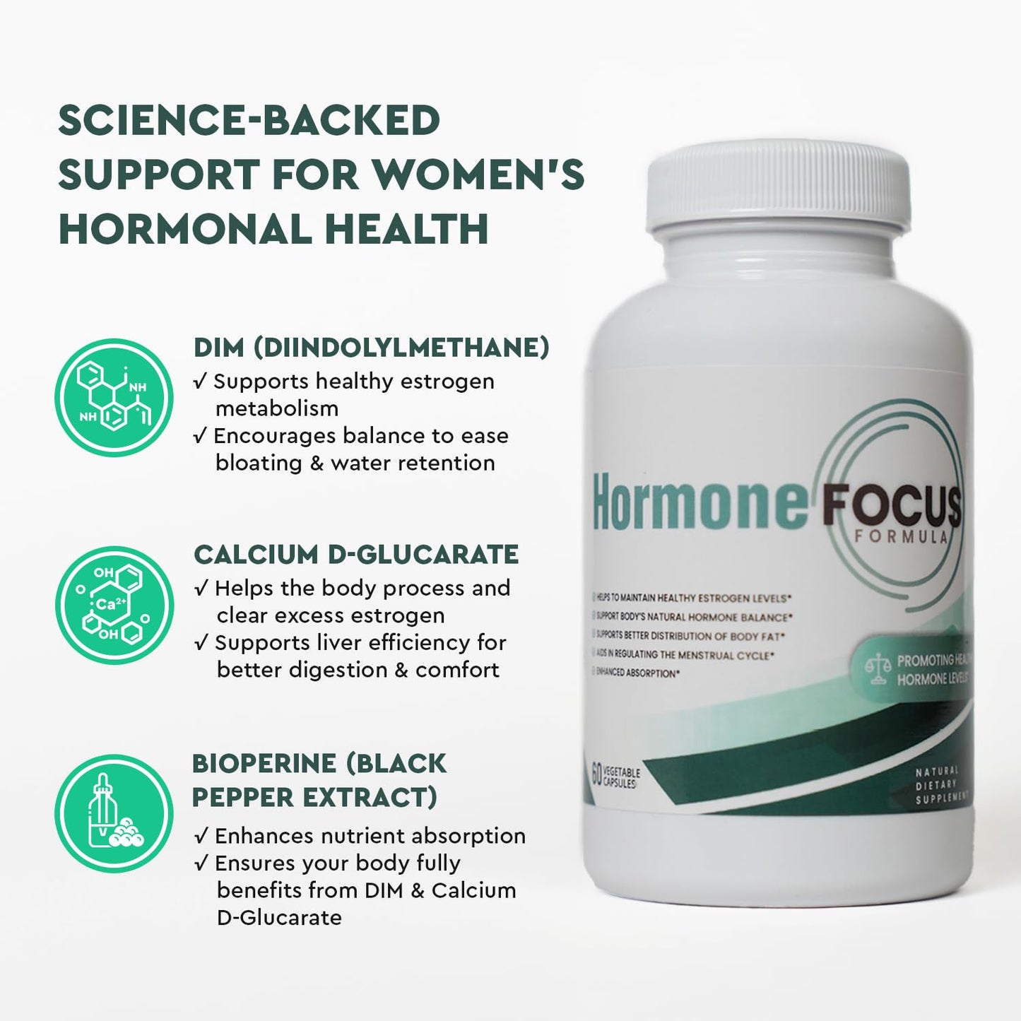Health Focused Hormone Focus DIM Supplement for Estrogen Balance & Mood Support Capsules 60 Count