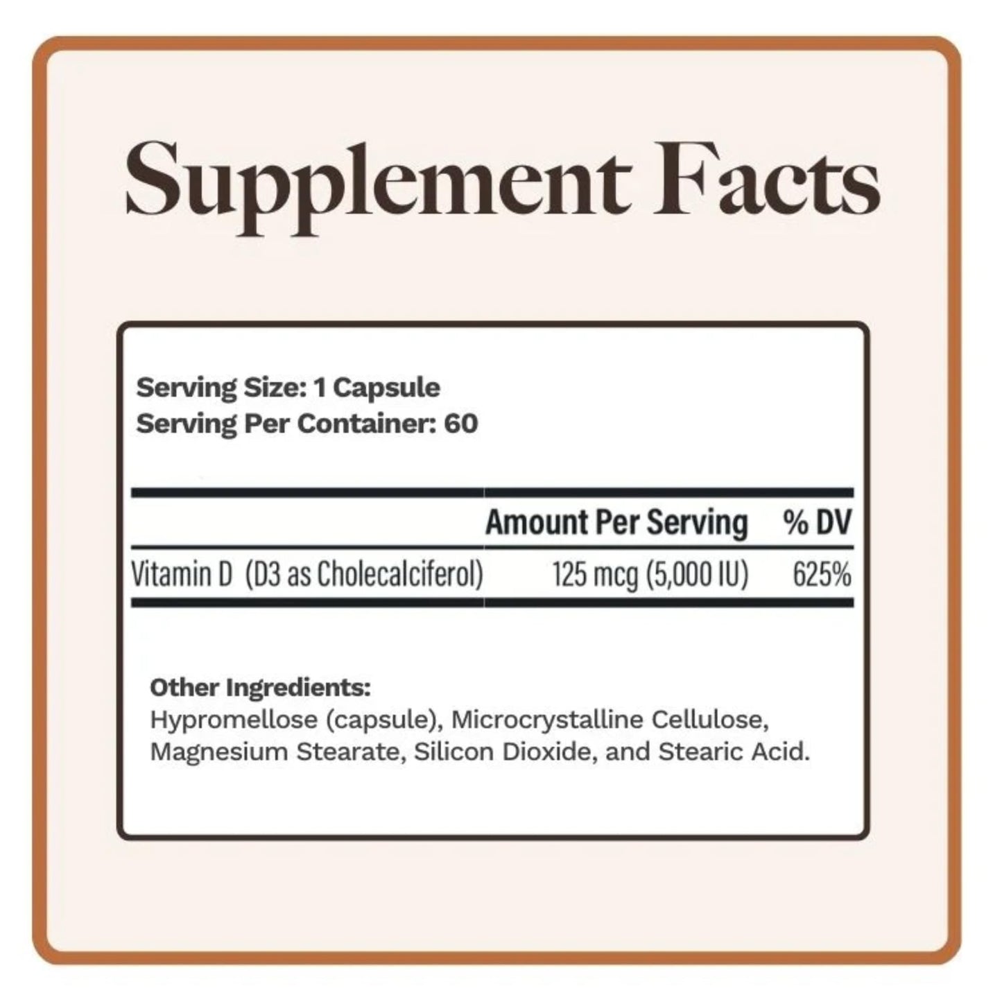 Utzy Naturals D3 5000 IU Vitamin D Cholecalciferol 60 Capsules