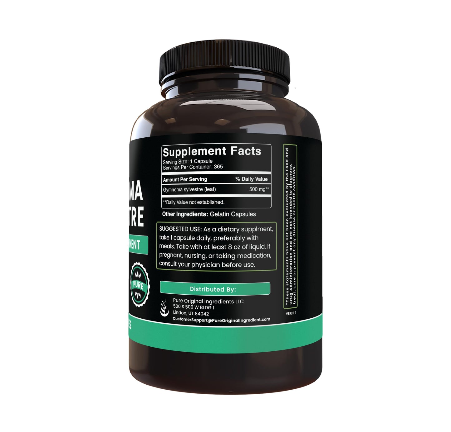 PURE ORIGINAL INGREDIENTS Gymnema Sylvestre 365 Capsules